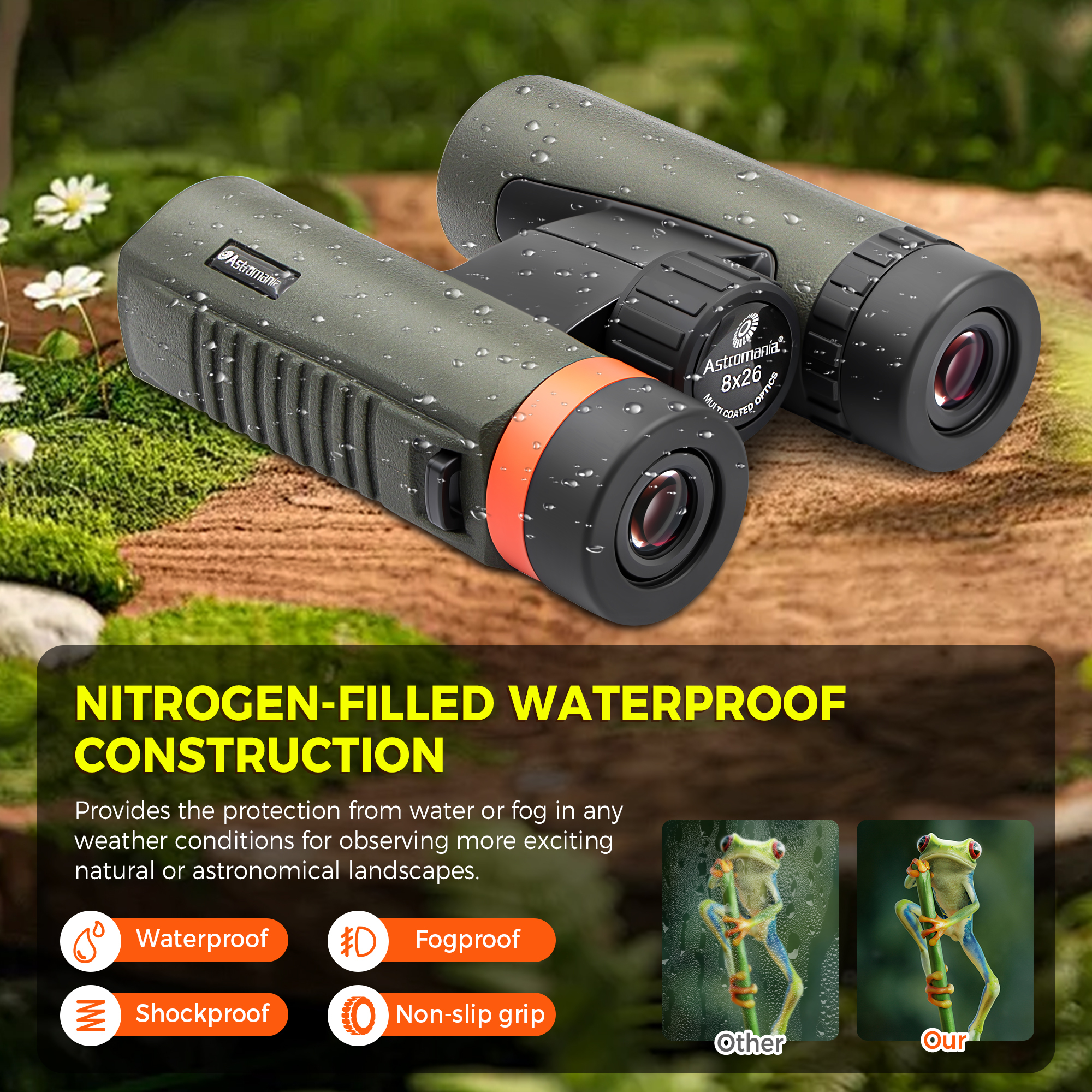 Astromania 8x26 Compact Binoculars Waterproof for Adults and Kids, Hunting and Sport Games, Theater and Concerts, Bird Watching