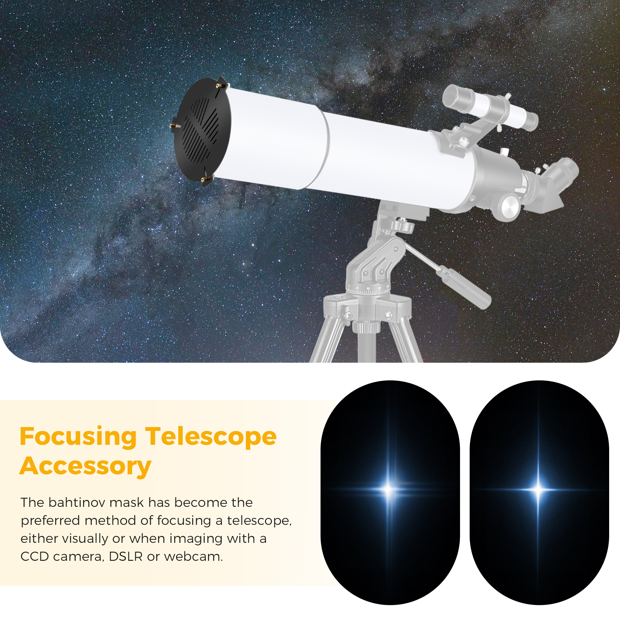 Astromania Bahtinov Mask Focusing Mask for Telescopes - FM80mm for a tube outer diameter (OD) from 85mm-120mm