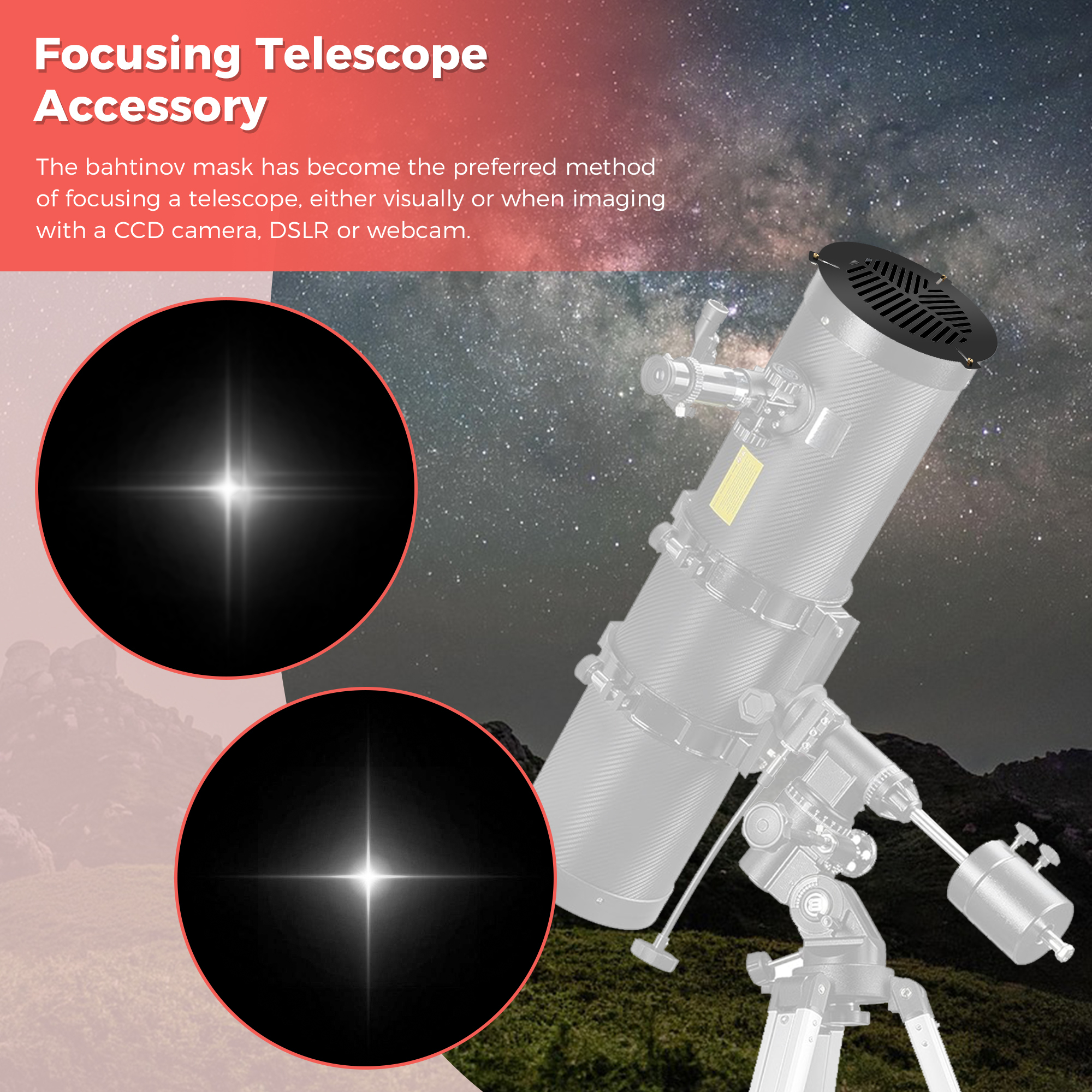 Astromania Bahtinov Mask Focusing Mask for Telescopes - FM160mm for a tube outer diameter (OD) from 175mm-220mm