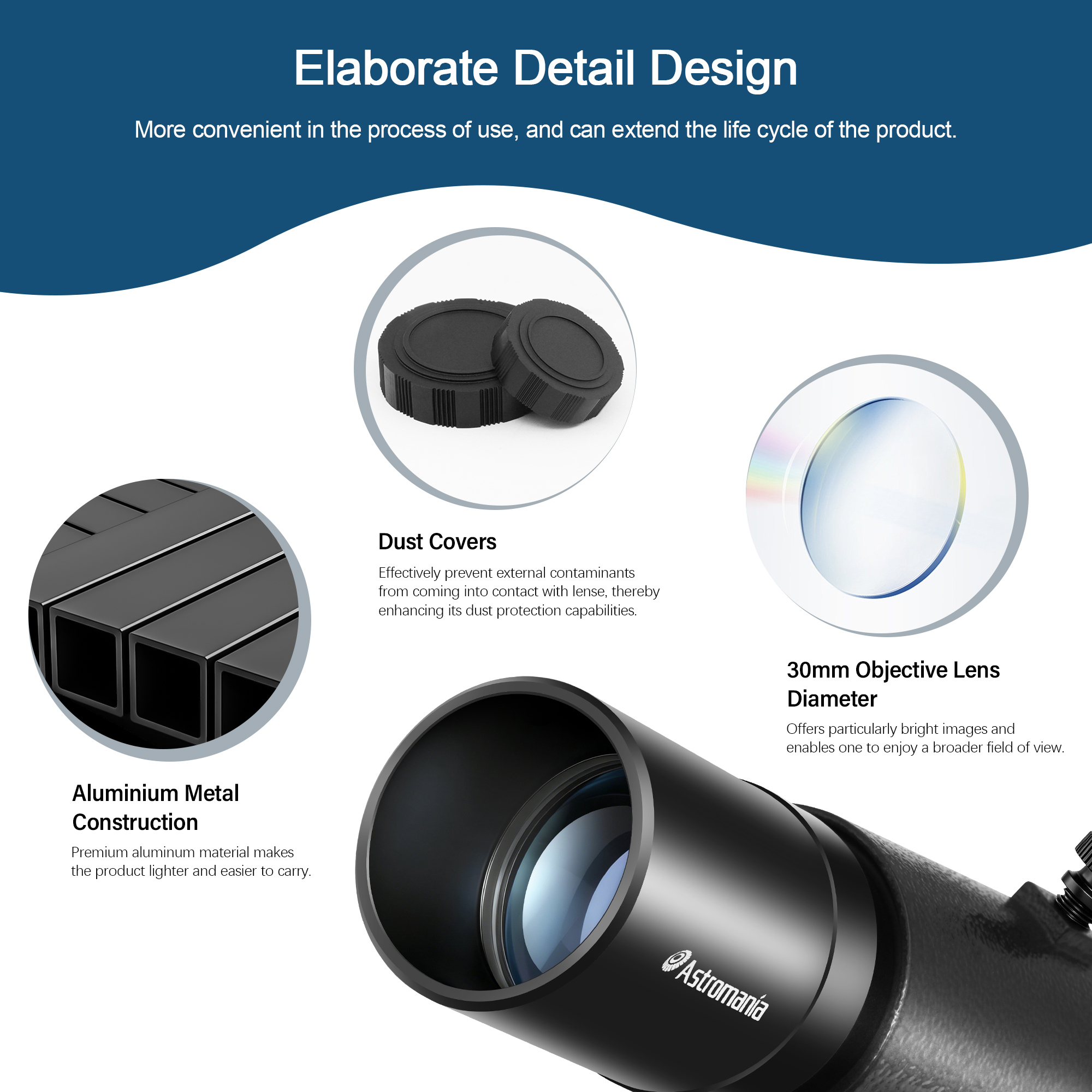 Astromania Finder Scope, 6x30 Straight-Through Correct Image Optical Finderscope for Astronomy Telescope with Crosshair and Bracket, Fully Multi-Coated Telescope Finder - Upright & Non-reversed Image