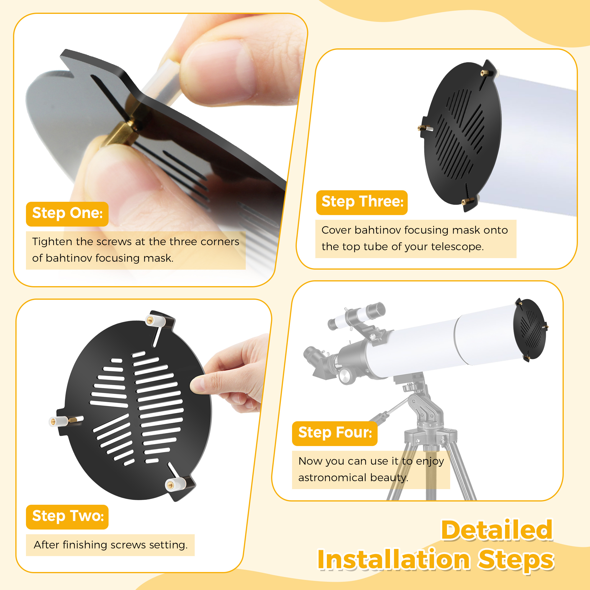 Astromania Bahtinov Mask Focusing Mask for Telescopes - FM80mm for a tube outer diameter (OD) from 85mm-120mm