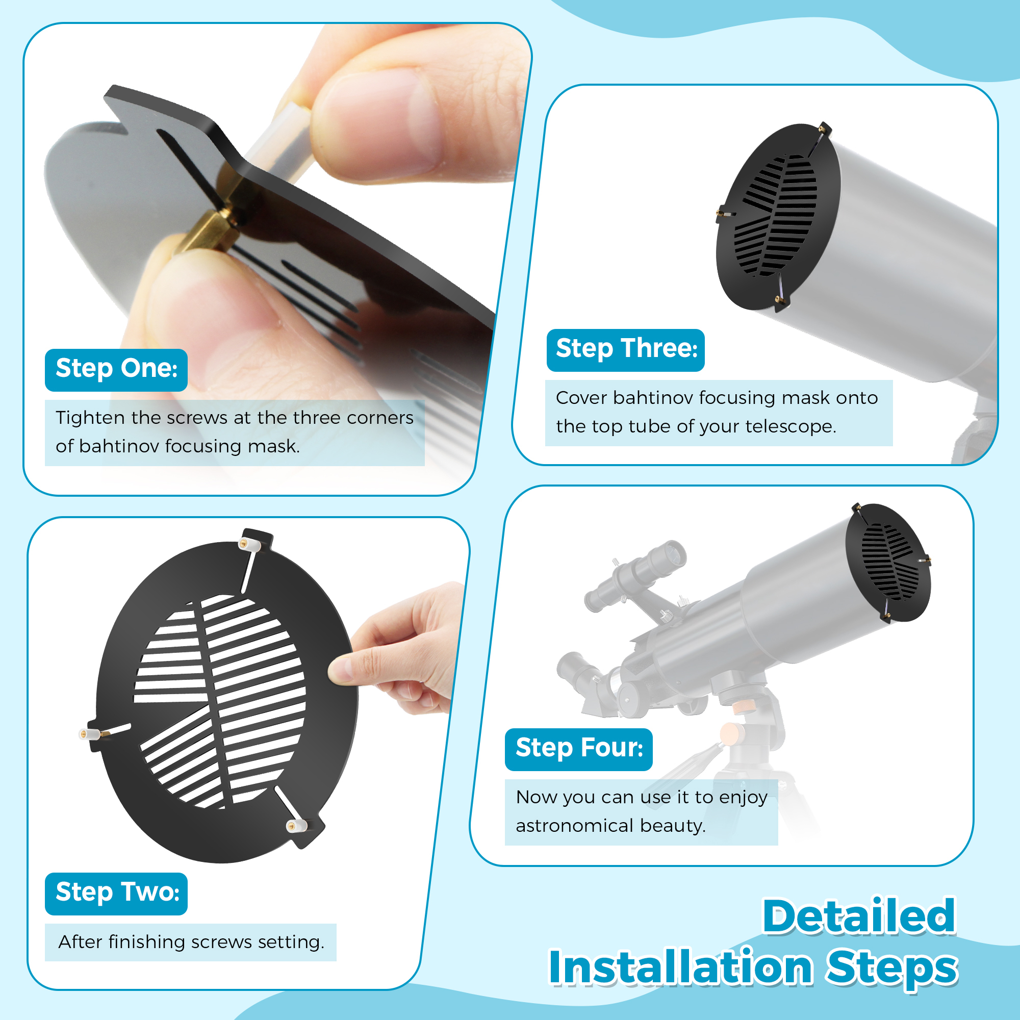 Astromania Bahtinov Mask Focusing Mask for Telescopes - FM120mm for a tube outer diameter (OD) from 125mm-180mm