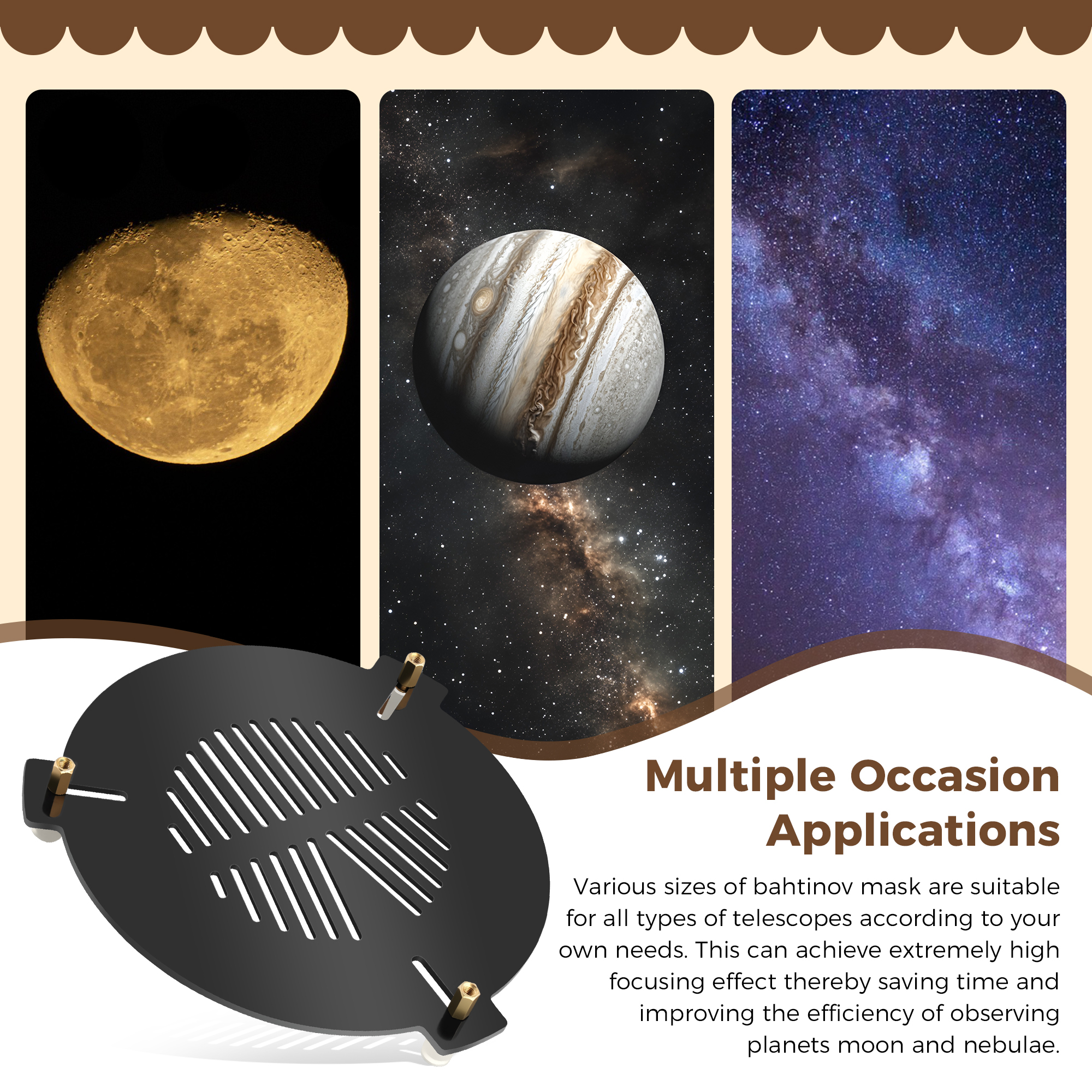 Astromania Bahtinov Mask Focusing Mask for Telescopes - FM60mm for a tube outer diameter (OD) from 65mm-100mm