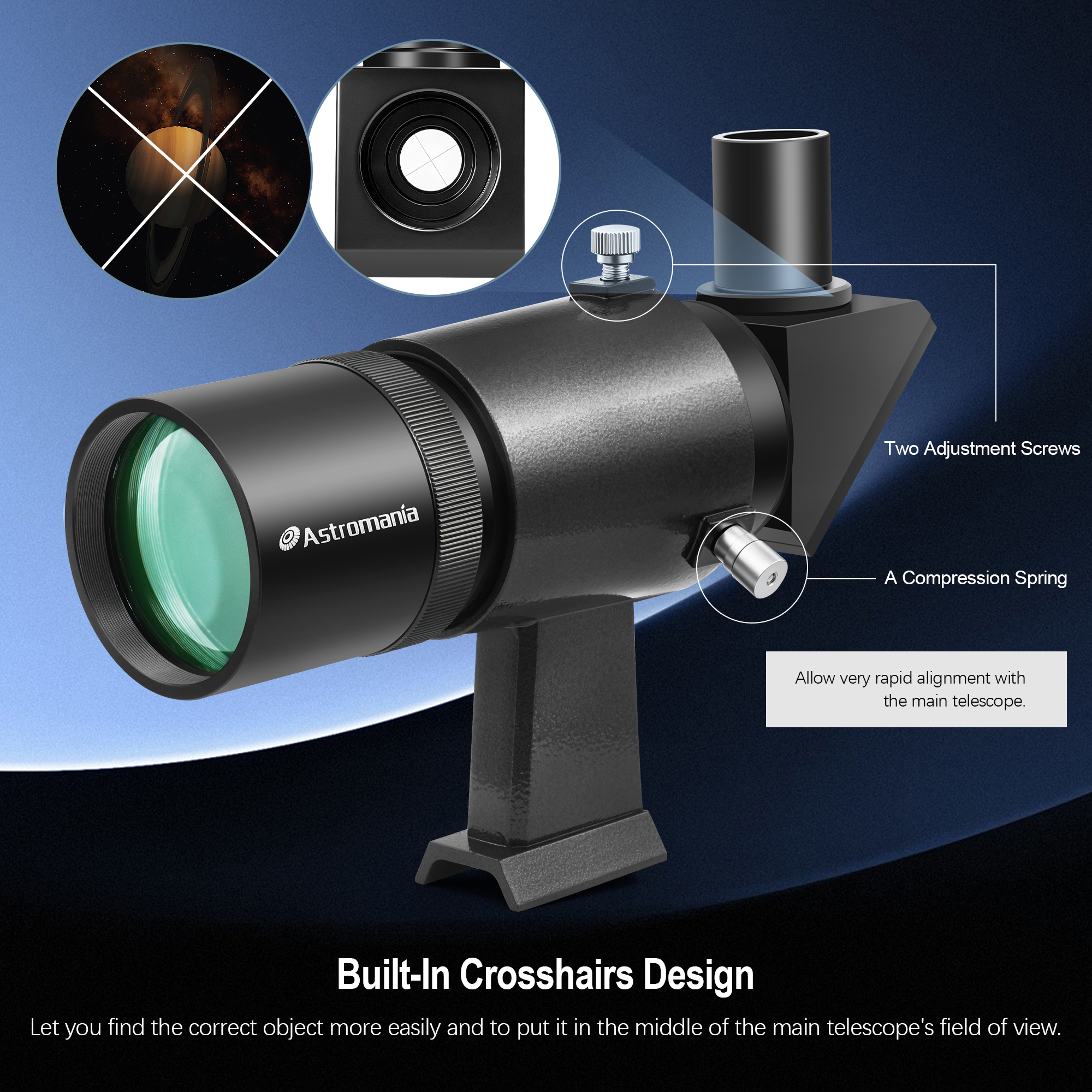 Astromania 9x50 Angled Finder Scope, Black - You will no longer need to strain your neck at difficult angles