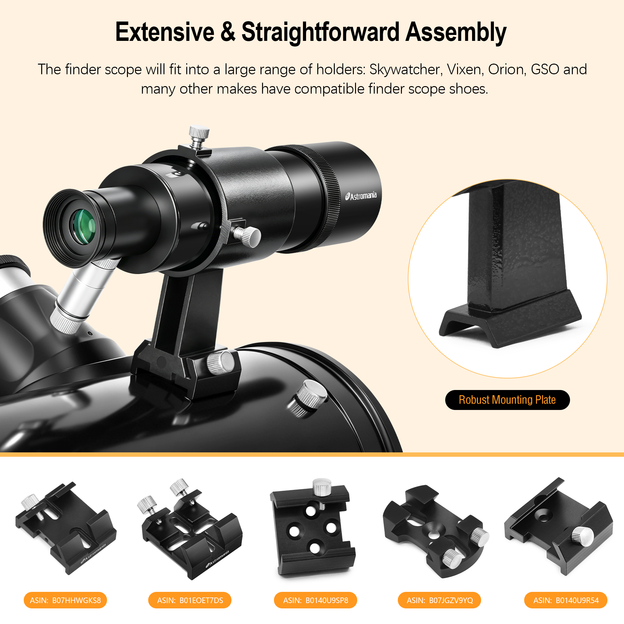 Astromania Illuminated Finder Scope for Telescope, 9x50 Finderscope Straight-Through Not Corrected Image FMC Lens Telescope Finder with Double Crosshair Reticle & Bracket for Astronomical Observation