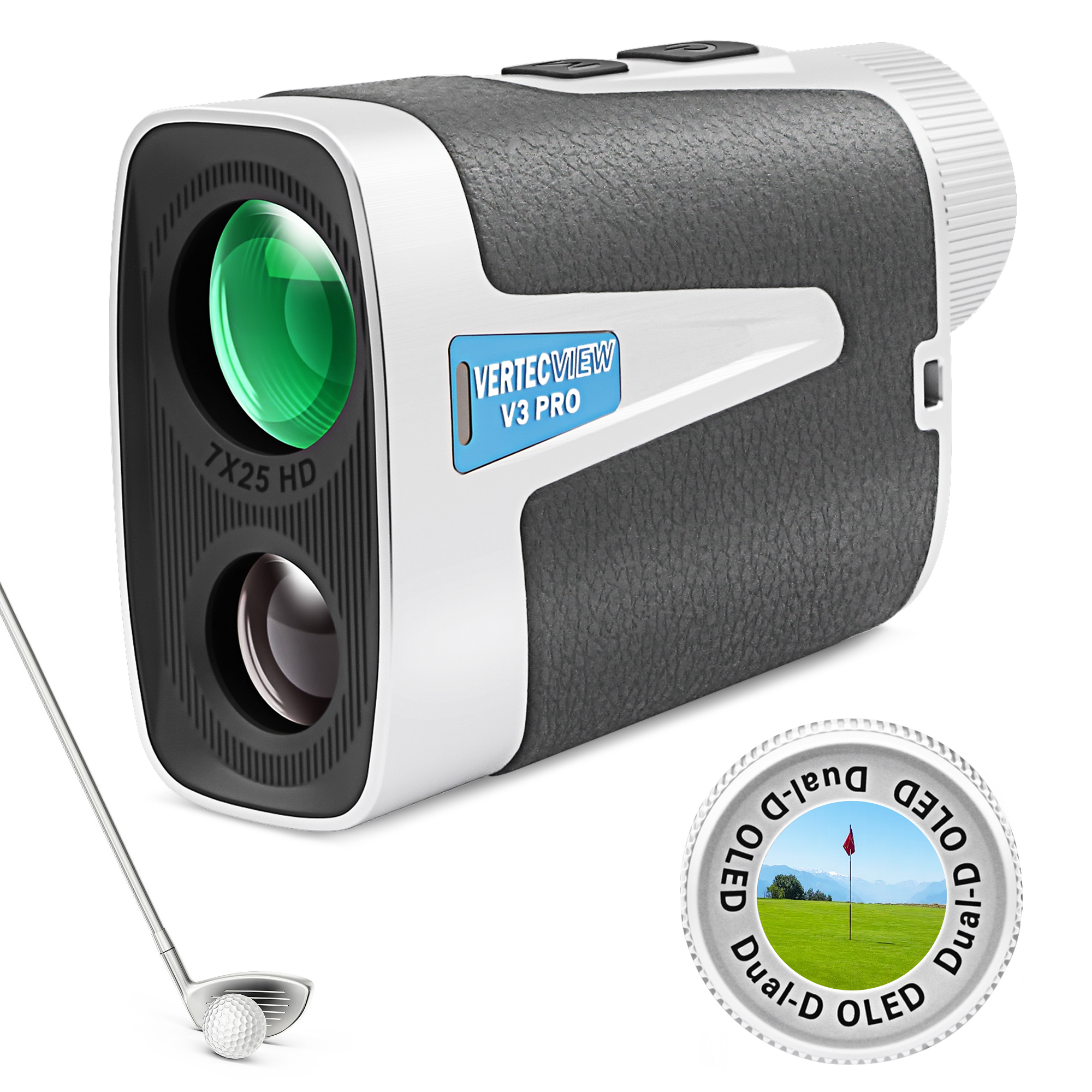Golf Rangefinder with Slope Switch, 1300 Yards Pro Laser Range Finder for Hunting Golfing, 7X Magnification with Flag Pole Locking Vibration & Magnet Stripe & IPX7 Waterproof & OLED Dual-Color Display
