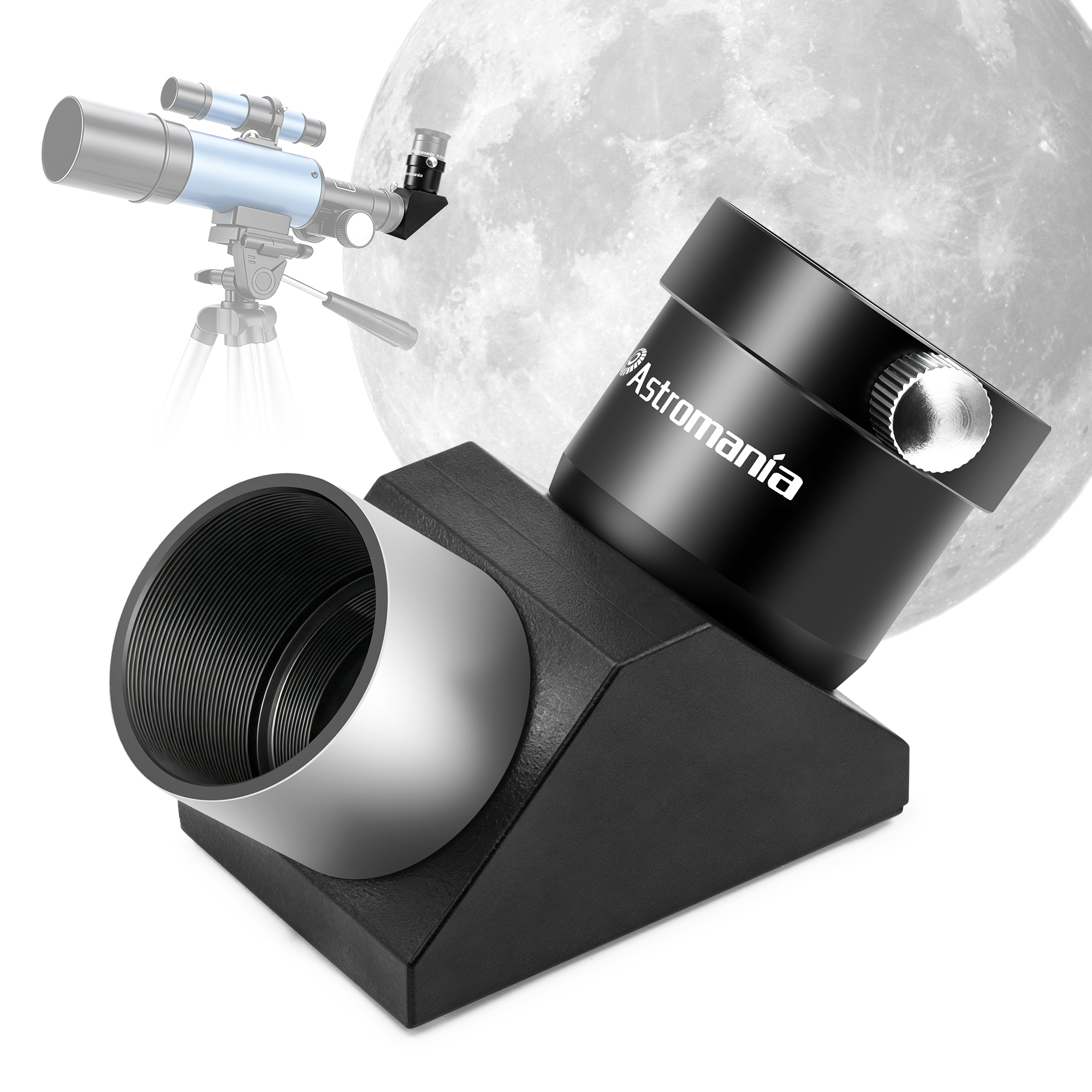 Astromania 1.25 Inch Telescope Diagonal with Amici Erecting Prism - 90° Fully-Coated Star Diagonal for Upright & Clear Astronomical Viewing, Metal/Plastic Construction, Enhanced Optical Transparency