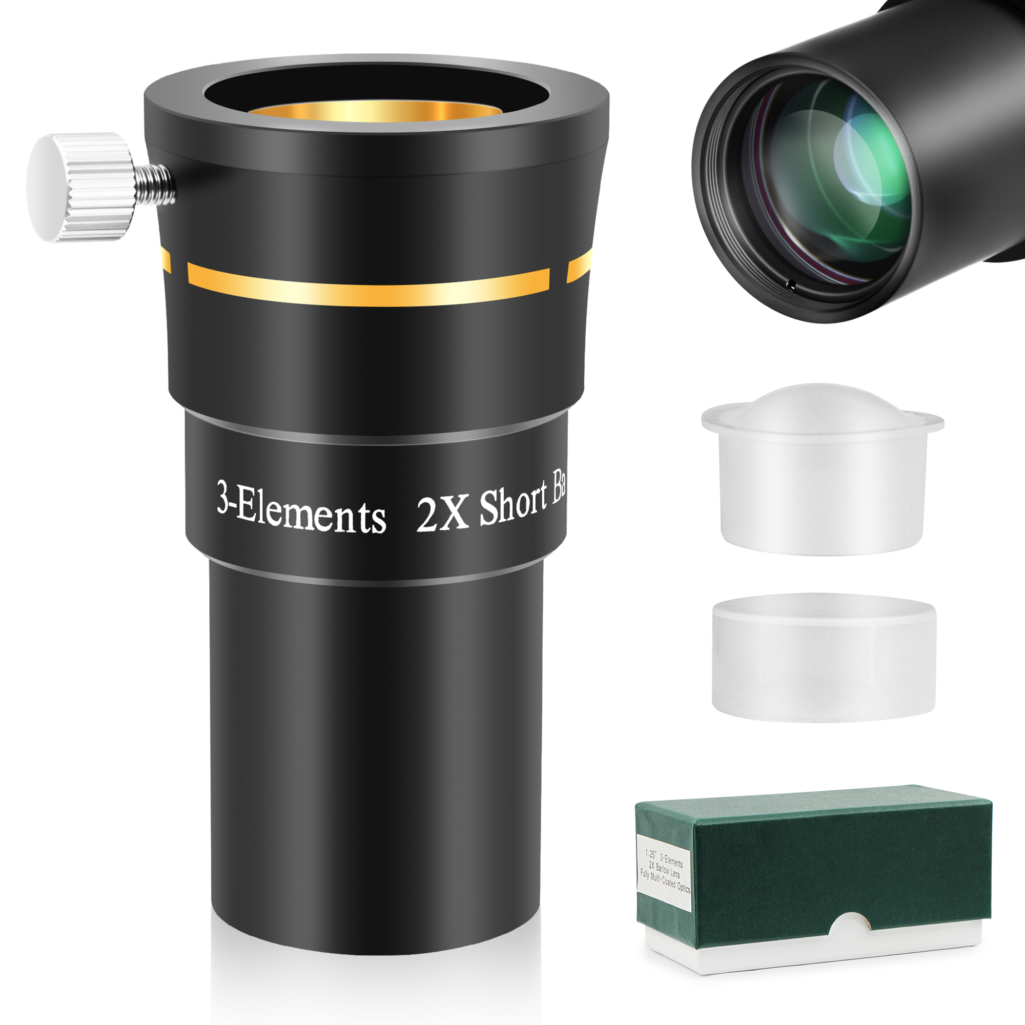 Astromania Telescope Barlow Lens 2x with 3-Elements Multi Coated Lens - 1.25 Inch Fully Metal Telescope Accessory for Astronomy & Astrophotography