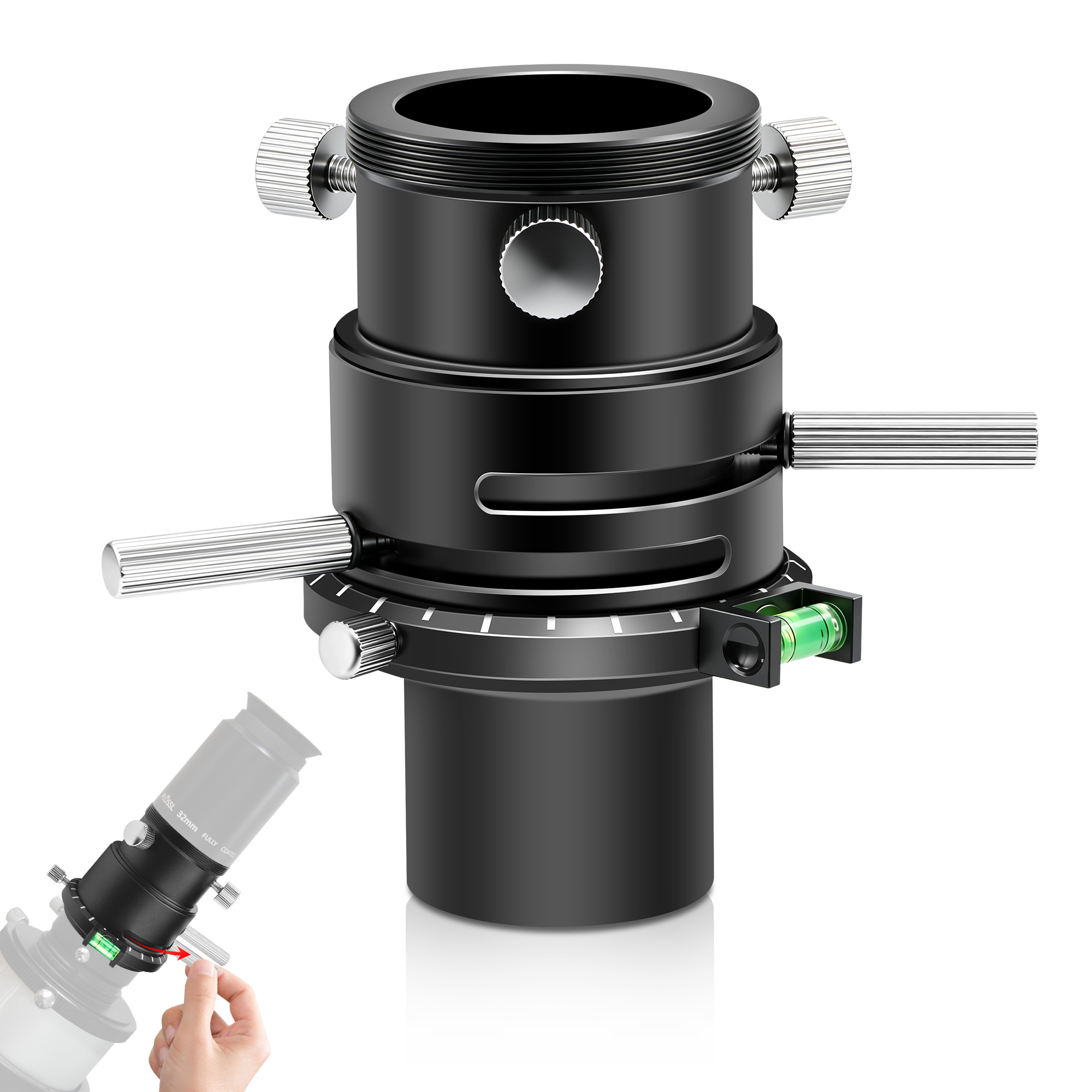 Astromania ADC Atmospheric Dispersion Corrector - 1.25 inches Apochromatic Correction Mechanism - Provides a Sharp Planetary Moon Image, Telescope Accessory with Bubble Level
