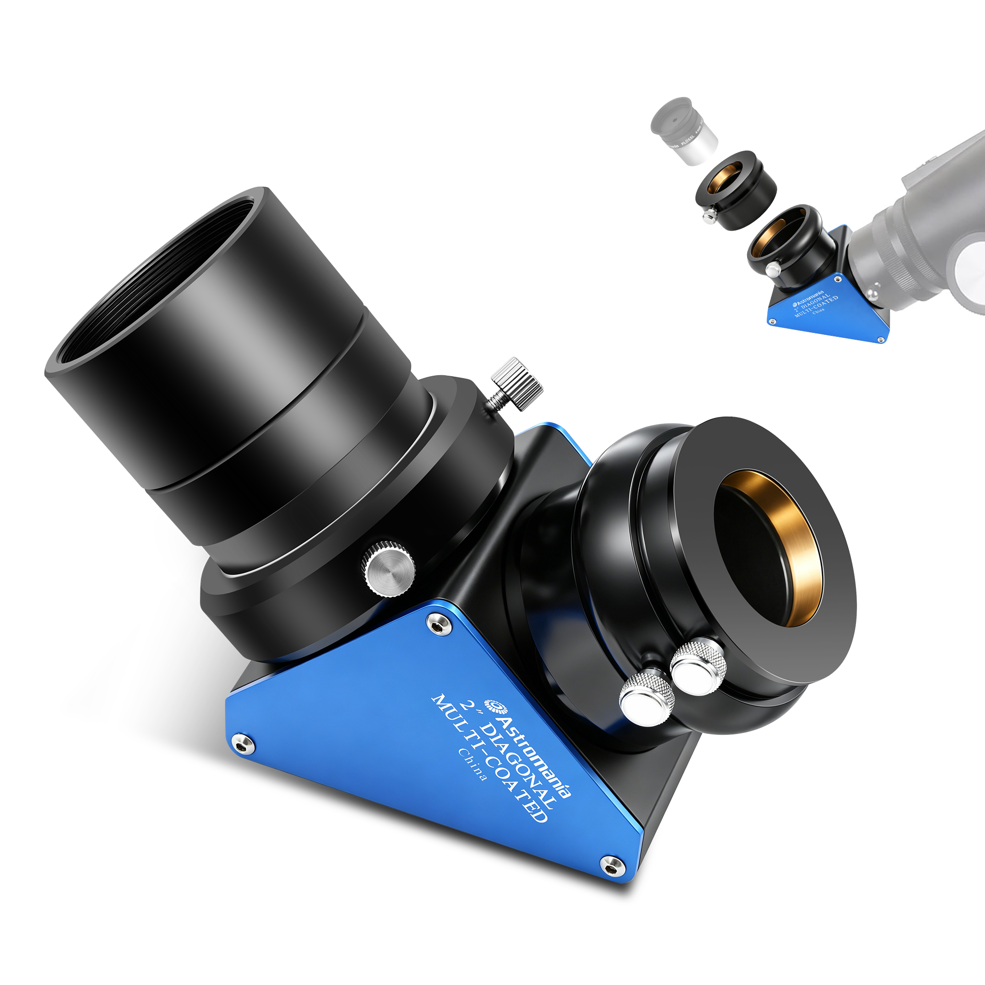 Astromania Telescope Diagonal 2 Inch 90-Degree Diagonal Mirror 99% Reflective Dielectric Coating Erect Image with 1.25 Inch Adapter - Provide a Much Brighter Image Than with an Ordinary Star Diagonal