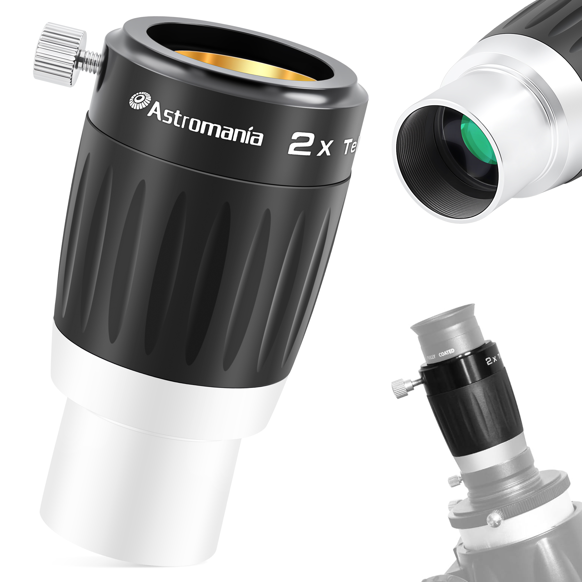 Astromania Barlow Lens 2X 1.25 Inch - 3-Elements Multi-Coated Metal TeleXtender for Telescope - Premium Apochromatic Design Telescope Accessories for Astronomical Photography