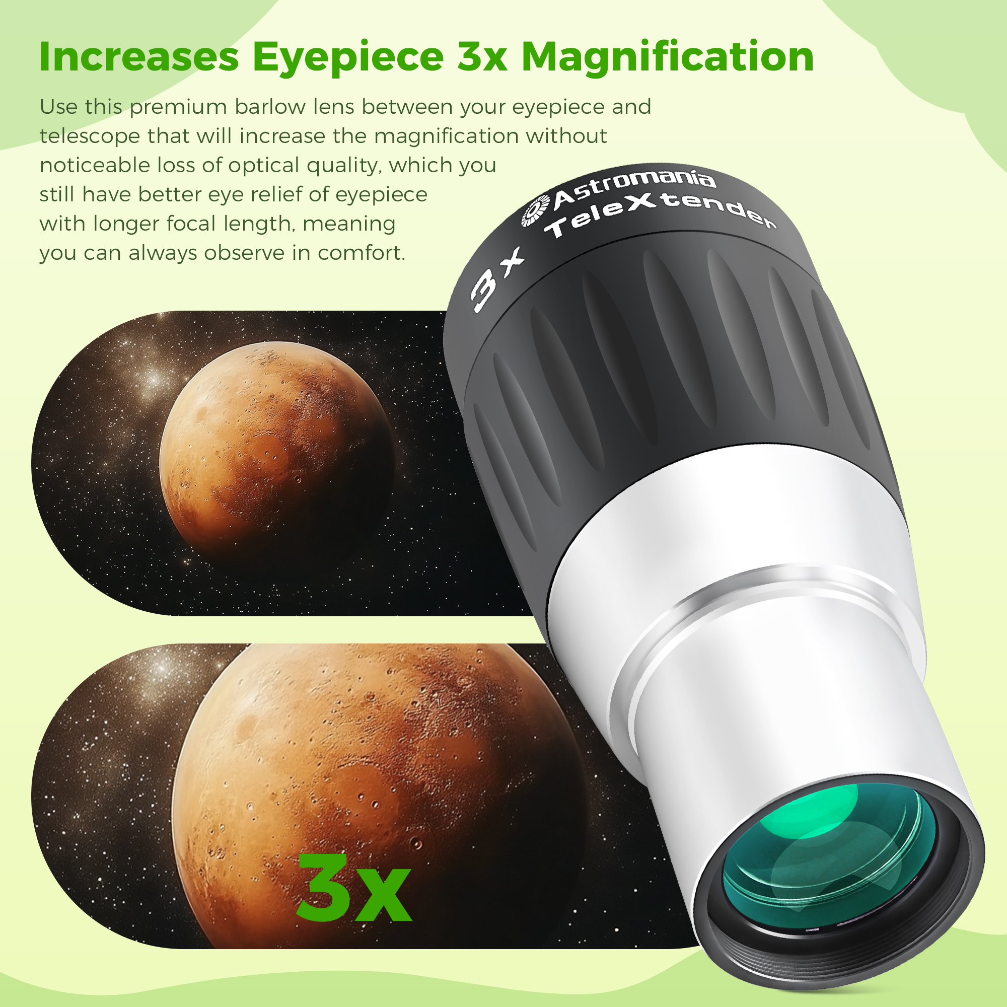 Astromania Barlow Lens 3X 1.25 Inch - 4-Elements Multi-Coated Metal TeleXtender for Telescope - Premium Apochromatic Design Telescope Accessories for Astronomical Photography