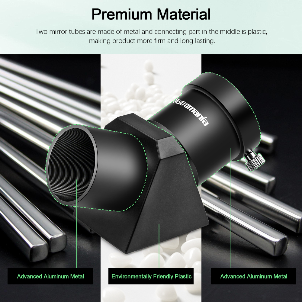 Astromania 1.25" 45-degree Diagonal Prism optical Prism inside rather than a mirror which makes your image clear and sharp