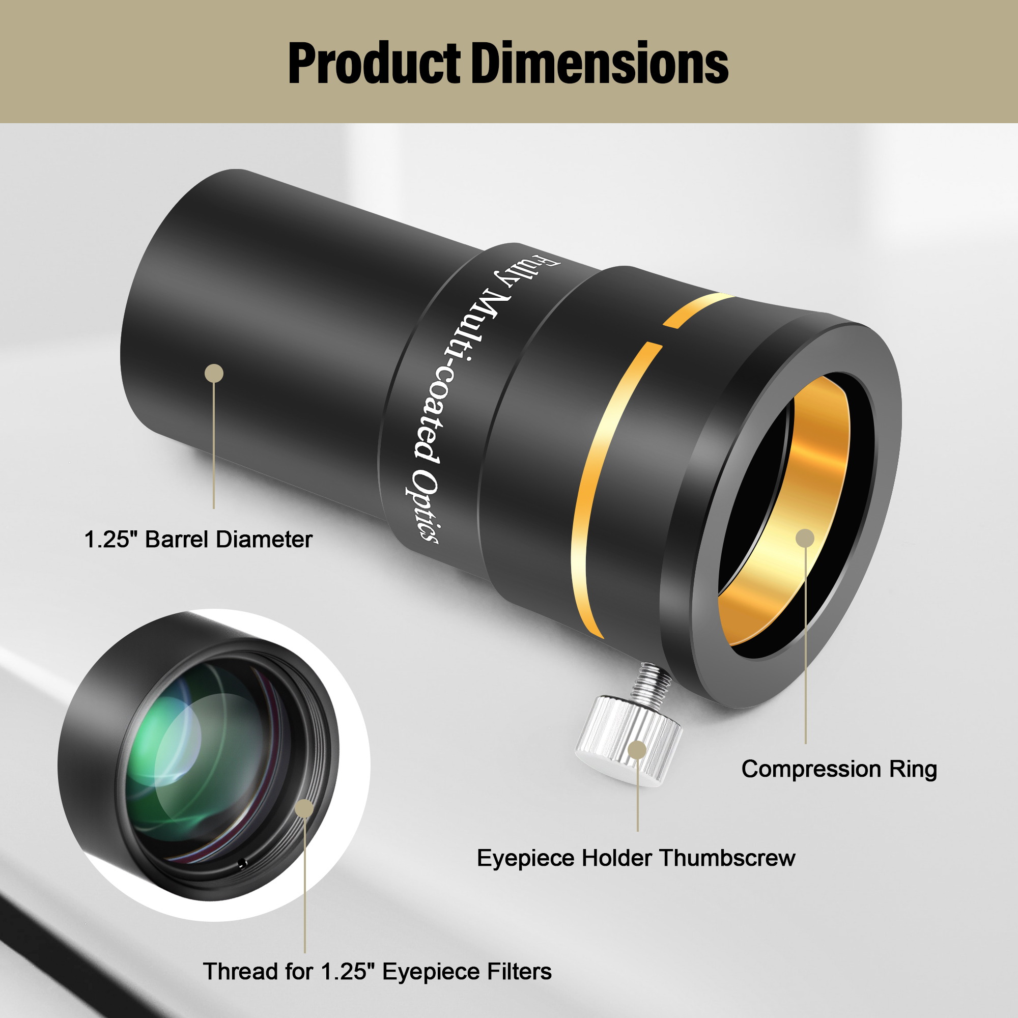 Astromania Telescope Barlow Lens 2x with 3-Elements Multi Coated Lens - 1.25 Inch Fully Metal Telescope Accessory for Astronomy & Astrophotography