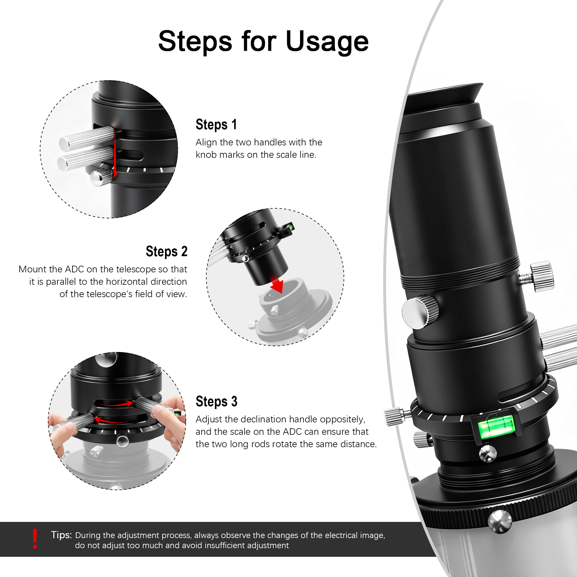 Astromania ADC Atmospheric Dispersion Corrector - 1.25 inches Apochromatic Correction Mechanism - Provides a Sharp Planetary Moon Image, Telescope Accessory with Bubble Level