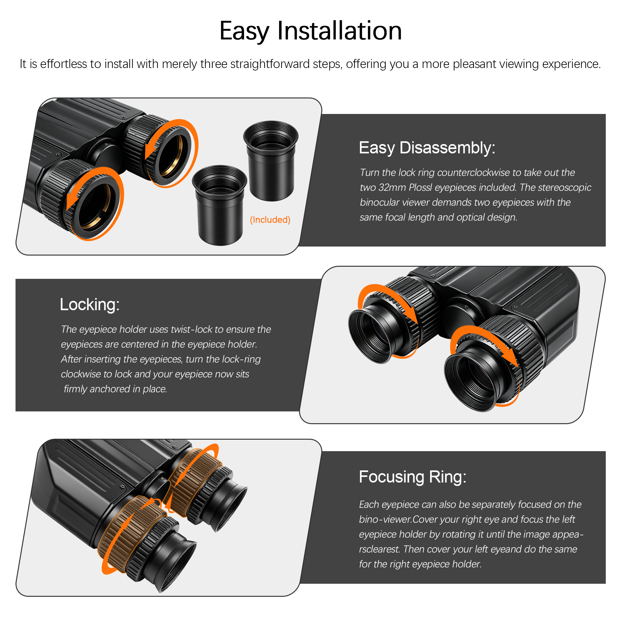 Astromania Stereo Bino Viewer with Two 32mm Plossl Eyepieces-allow you to adapt two eyepieces to your telescope and view with both eyes simultaneously