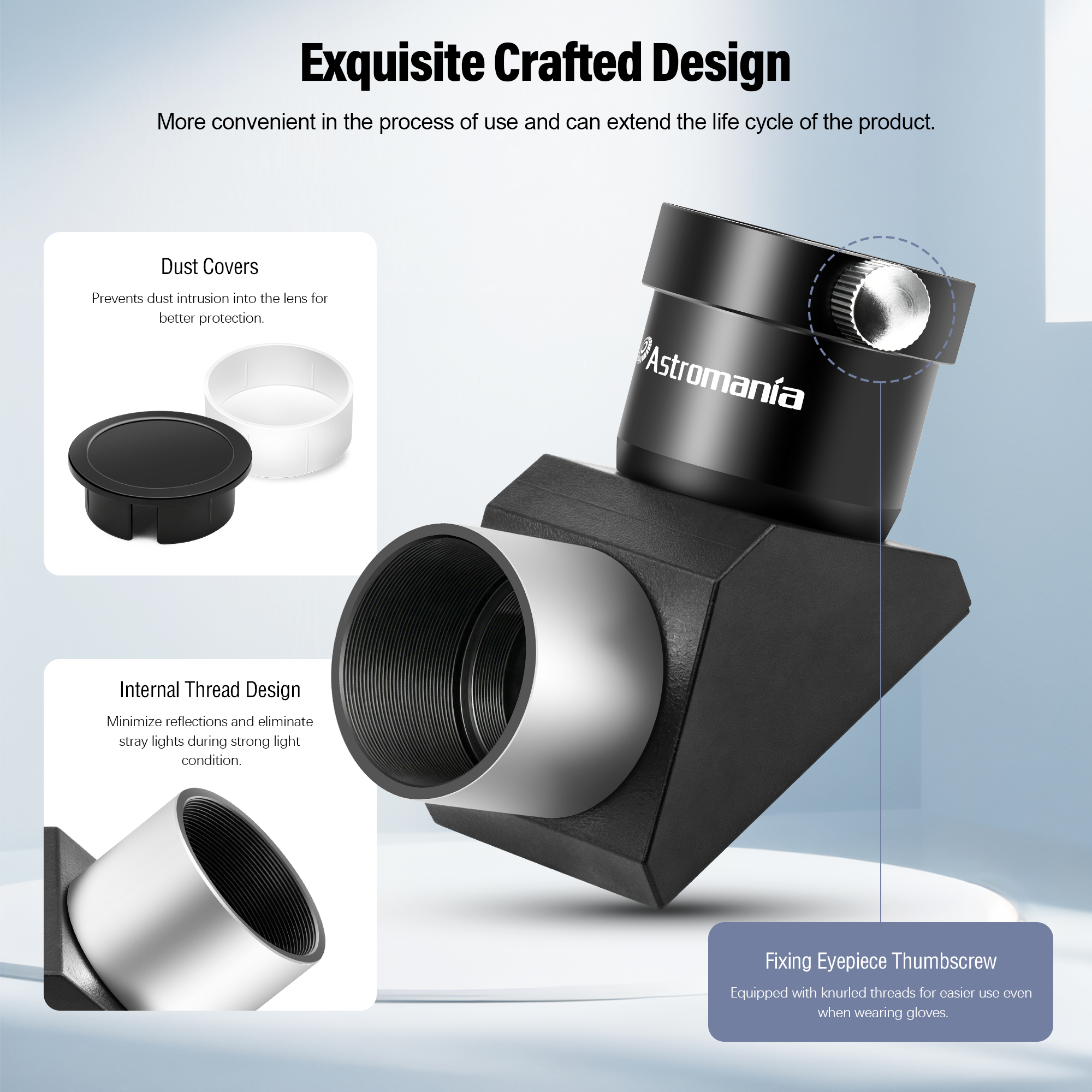 Astromania 1.25 Inch Telescope Diagonal with Amici Erecting Prism - 90° Fully-Coated Star Diagonal for Upright & Clear Astronomical Viewing, Metal/Plastic Construction, Enhanced Optical Transparency
