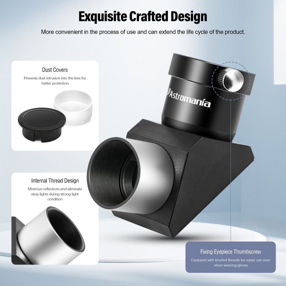 Astromania 1.25 Inch Telescope Diagonal with Amici Erecting Prism - 90° Fully-Coated Star Diagonal for Upright & Clear Astronomical Viewing, Metal/Plastic Construction, Enhanced Optical Transparency