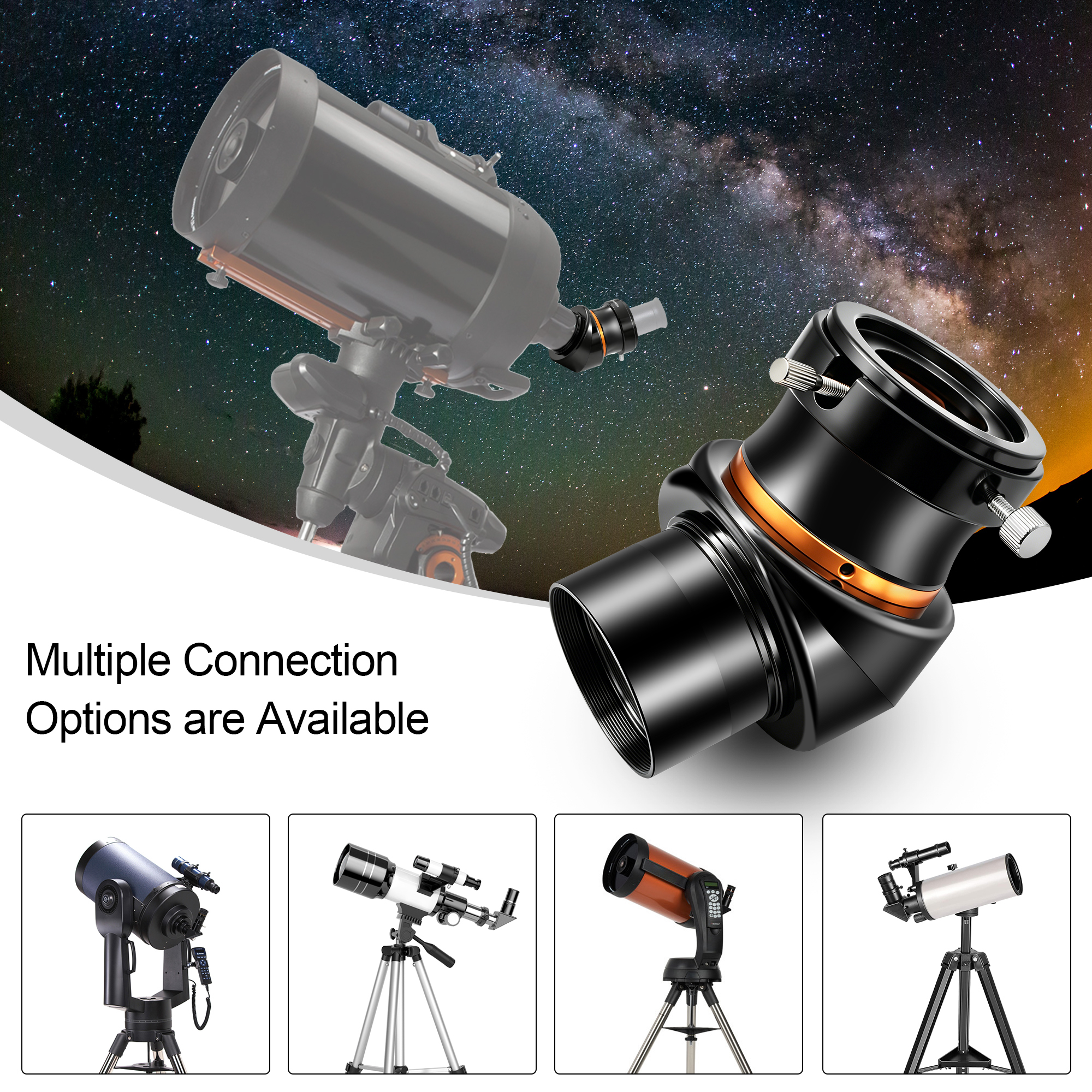 Astromania 2 Inch Diagonal 45-Degree Erect-image Prism for Telescope - Image Erecting BAK4 Prism with Anti-reflection Coating that Provides Sharp and Clear Image - with 2 to 1.25 Eyepiece Adapter