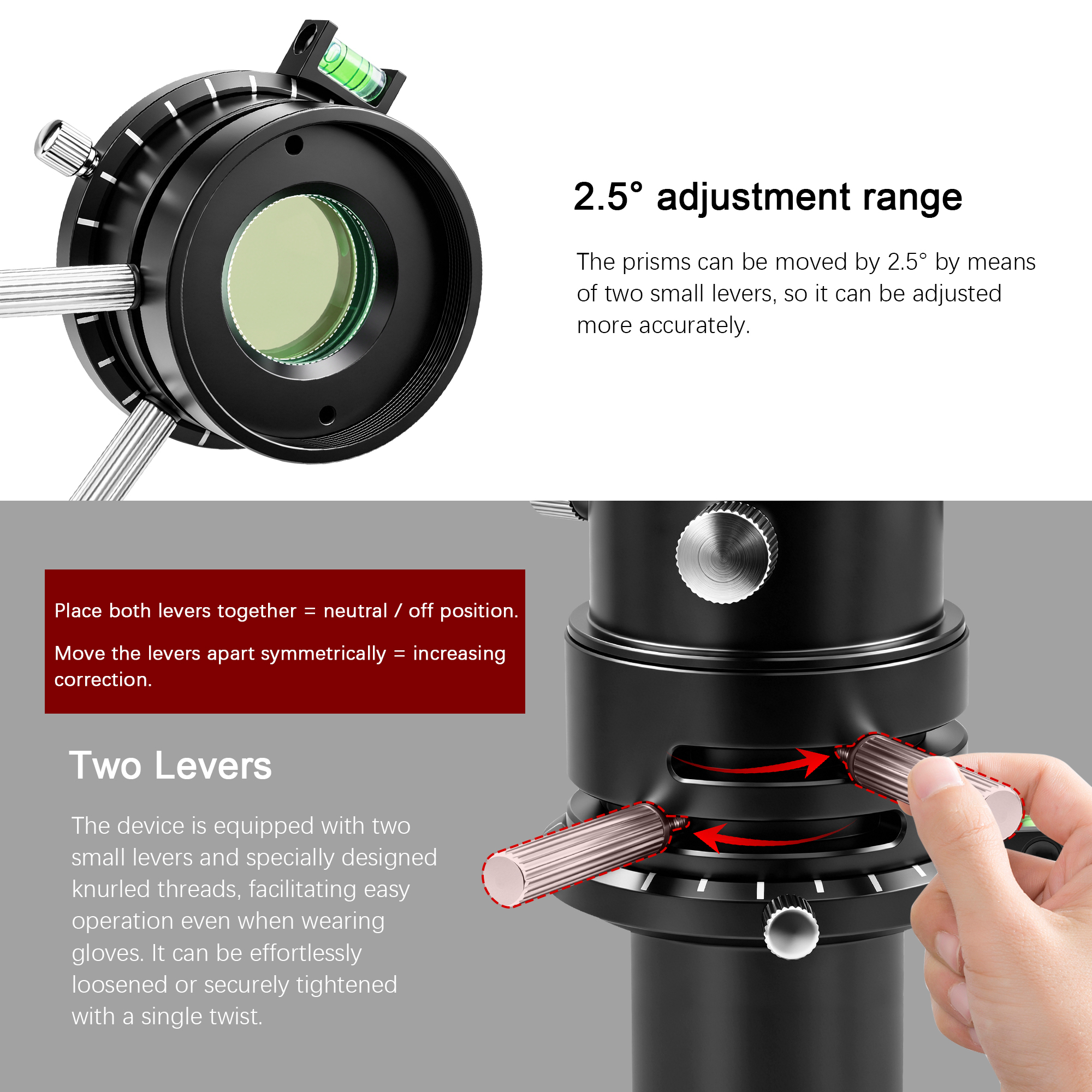 Astromania ADC Atmospheric Dispersion Corrector - 1.25 inches Apochromatic Correction Mechanism - Provides a Sharp Planetary Moon Image, Telescope Accessory with Bubble Level