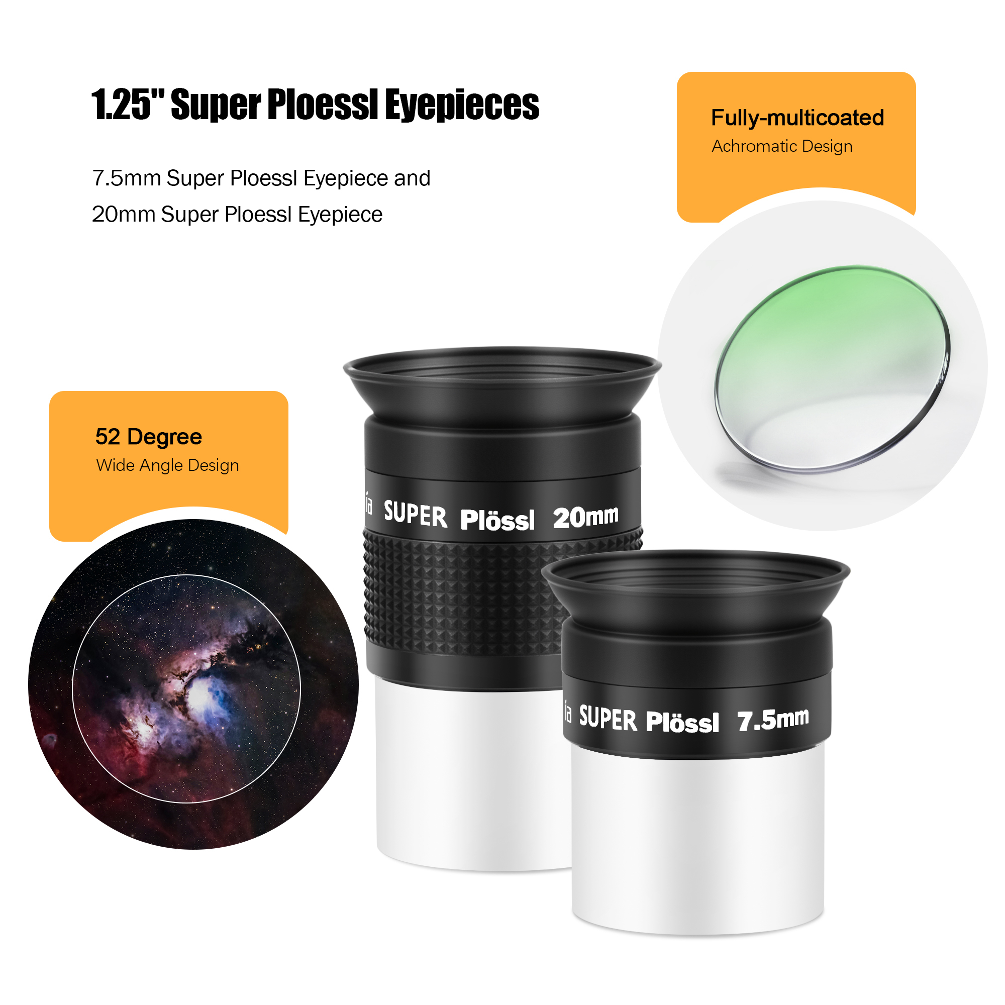 Astromania 1.25" Telescope Eyepiece & Filter Astronomical Kit with 2pcs Plossl Eyepieces, 3pcs Planetary Filters, Moon Filter and 2X Barlow Lens - A Useful Set of Accessories for Newcomer to Astronomy