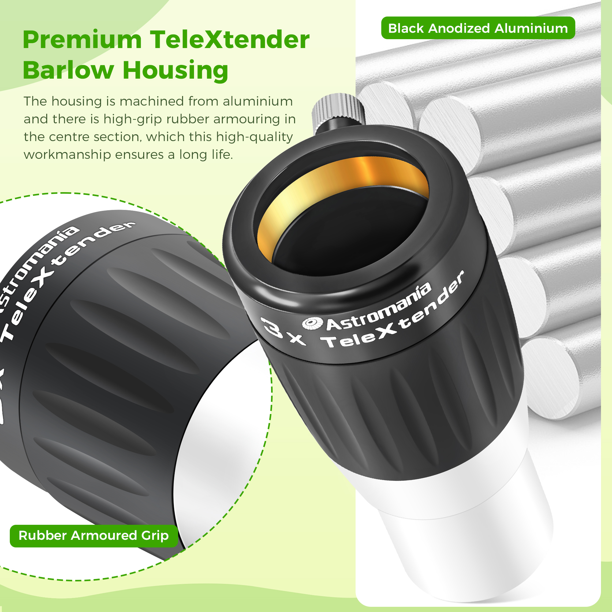 Astromania Barlow Lens 3X 1.25 Inch - 4-Elements Multi-Coated Metal TeleXtender for Telescope - Premium Apochromatic Design Telescope Accessories for Astronomical Photography