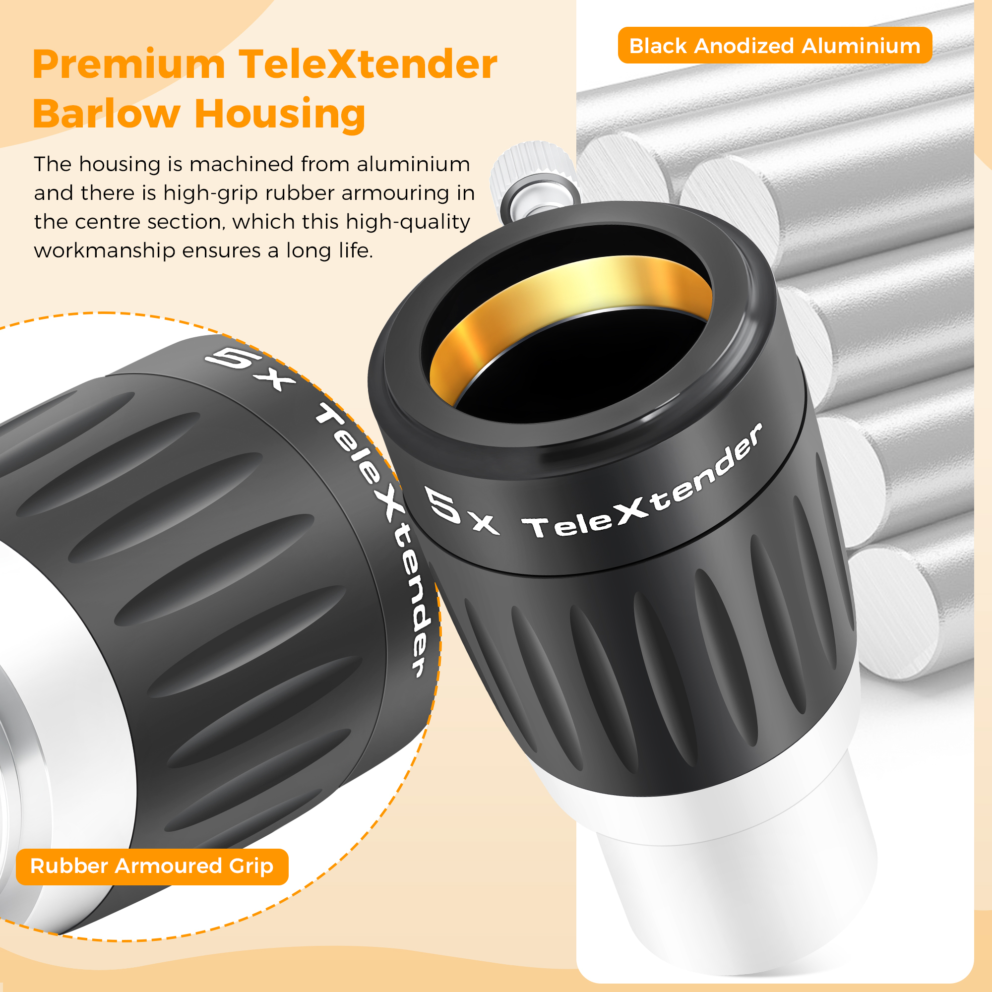 Astromania Barlow Lens 5X 1.25 Inch - 4-Elements Multi-Coated Metal TeleXtender for Telescope - Premium Apochromatic Design Telescope Accessories for Astronomical Photography