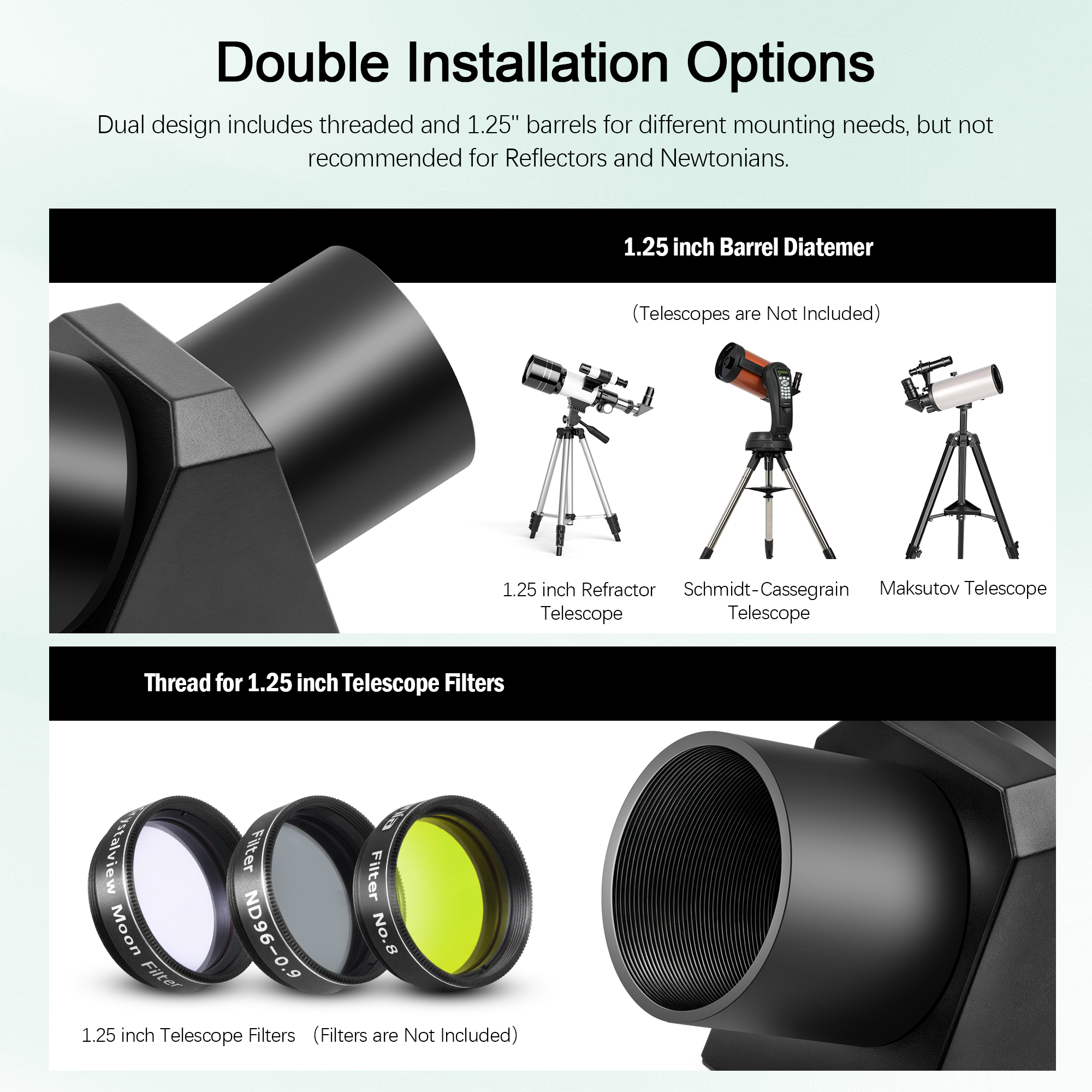 Astromania 1.25" 45-degree Diagonal Prism optical Prism inside rather than a mirror which makes your image clear and sharp