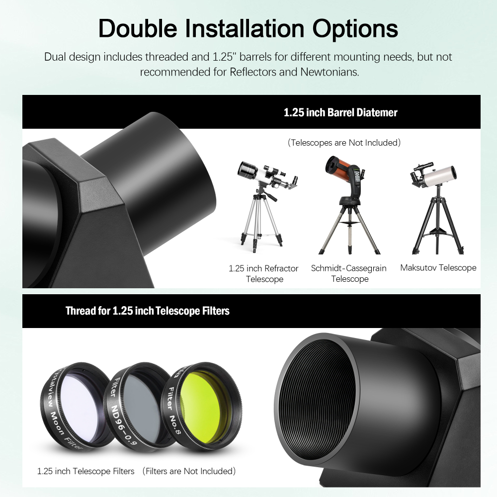 Astromania 1.25" 45-degree Diagonal Prism optical Prism inside rather than a mirror which makes your image clear and sharp