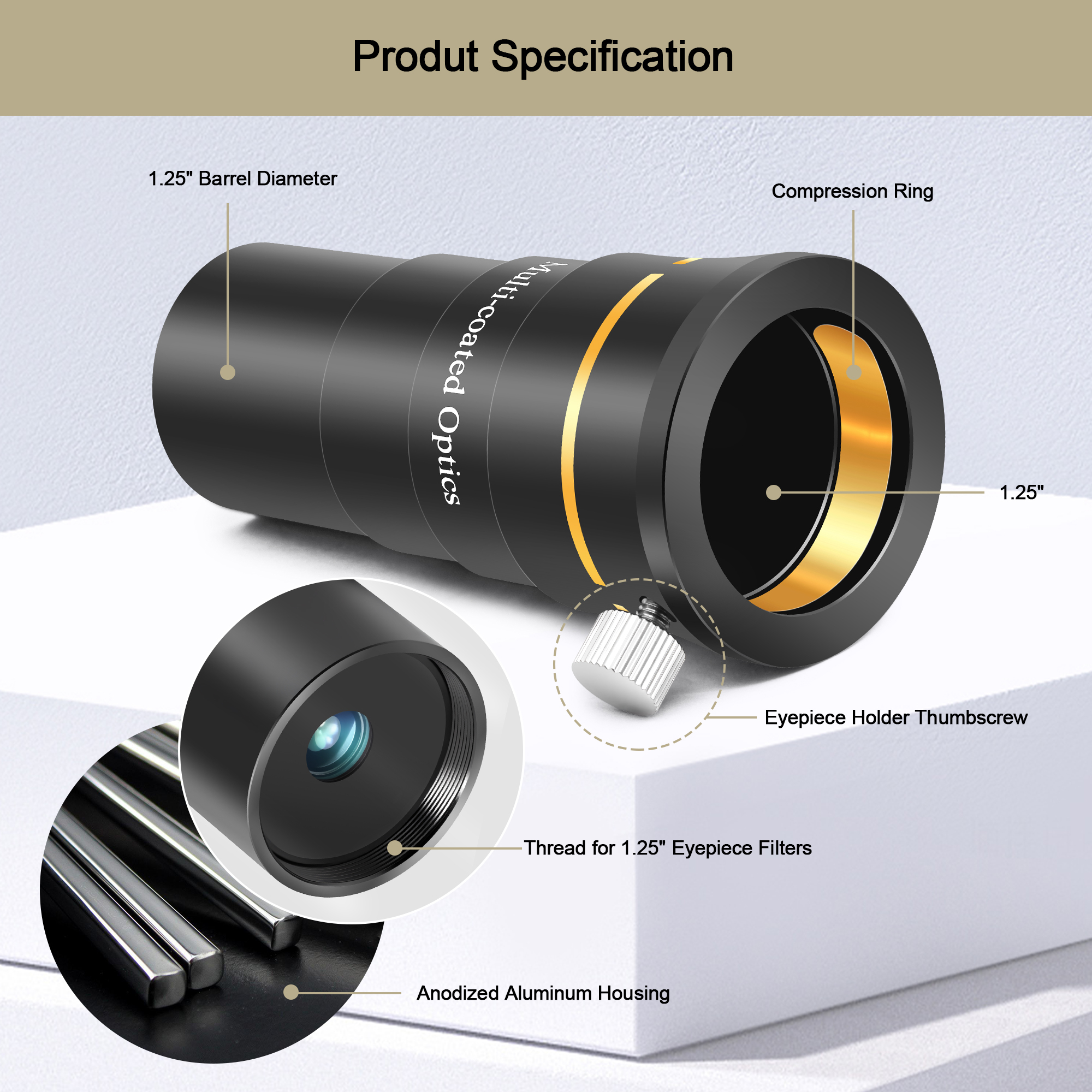 Astromania Telescope Barlow Lens 5x with 4-Elements Multi Coated Lens - 1.25 Inch Fully Metal Telescope Accessory for Astronomy & Astrophotography
