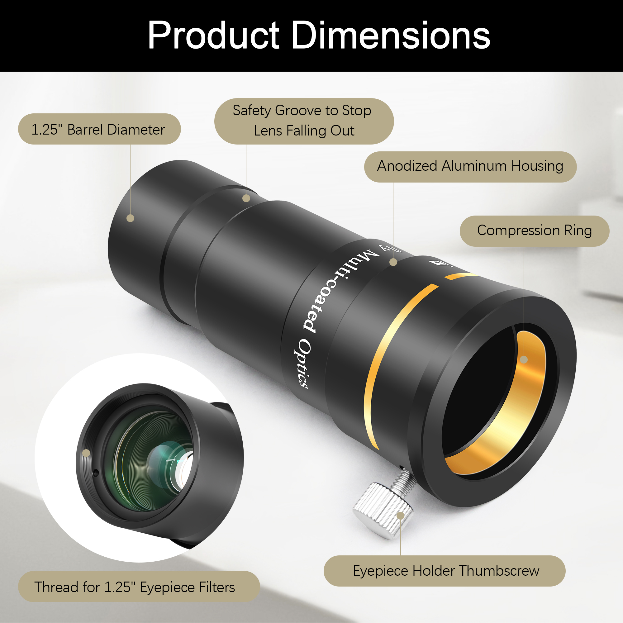 Astromania Telescope Barlow Lens 3x with 4-Elements Multi Coated Lens - 1.25 Inch Fully Metal Telescope Accessory for Astronomy & Astrophotography