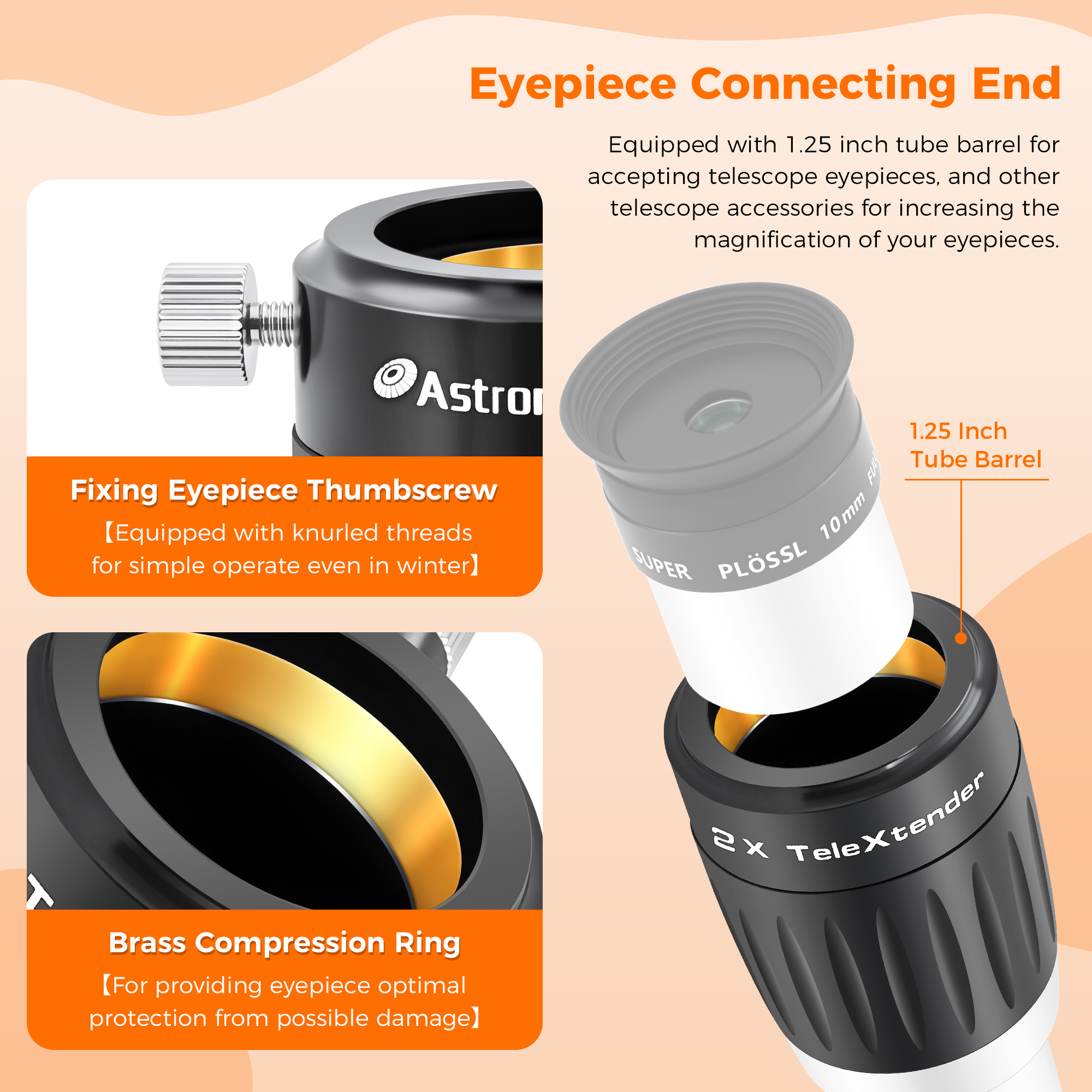 Astromania Barlow Lens 2X 1.25 Inch - 3-Elements Multi-Coated Metal TeleXtender for Telescope - Premium Apochromatic Design Telescope Accessories for Astronomical Photography