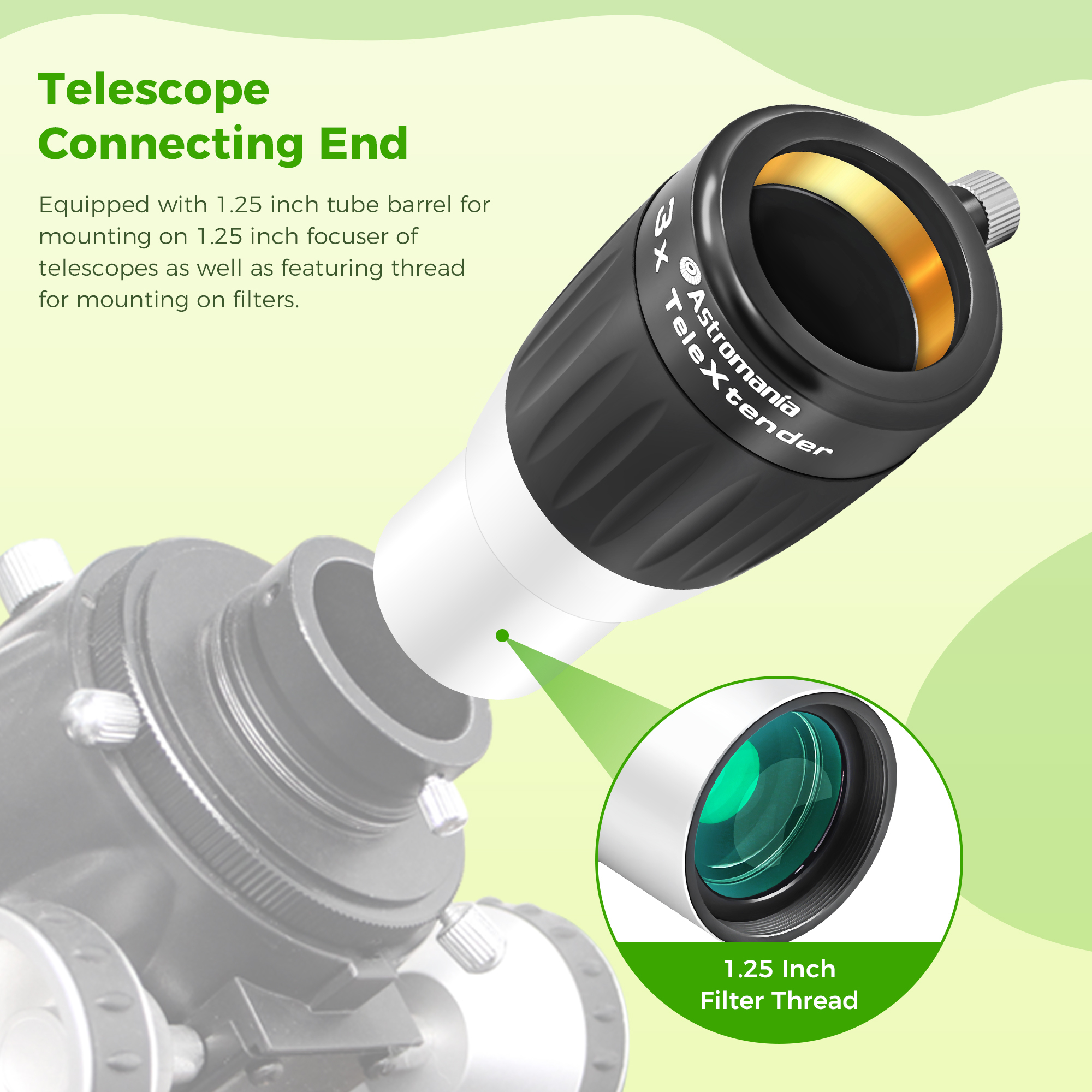 Astromania Barlow Lens 3X 1.25 Inch - 4-Elements Multi-Coated Metal TeleXtender for Telescope - Premium Apochromatic Design Telescope Accessories for Astronomical Photography