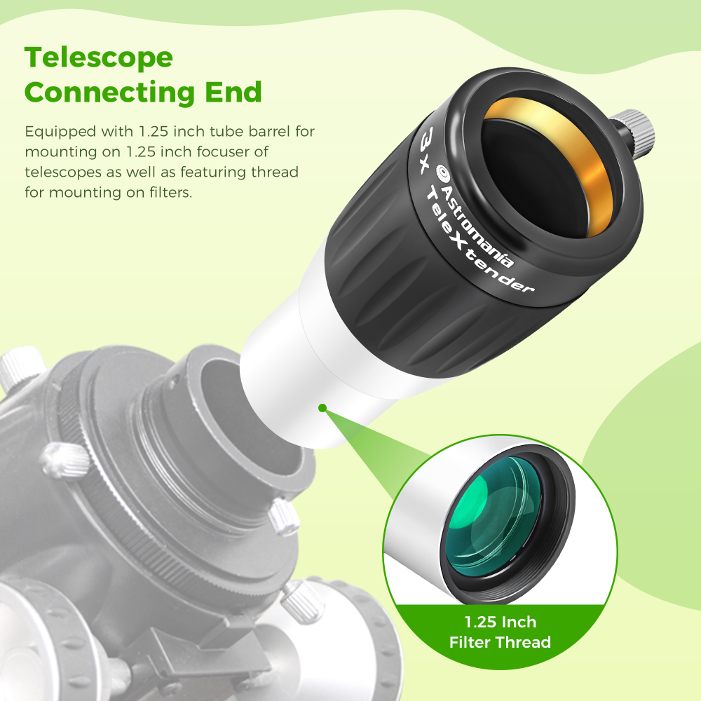 Astromania Barlow Lens 3X 1.25 Inch - 4-Elements Multi-Coated Metal TeleXtender for Telescope - Premium Apochromatic Design Telescope Accessories for Astronomical Photography