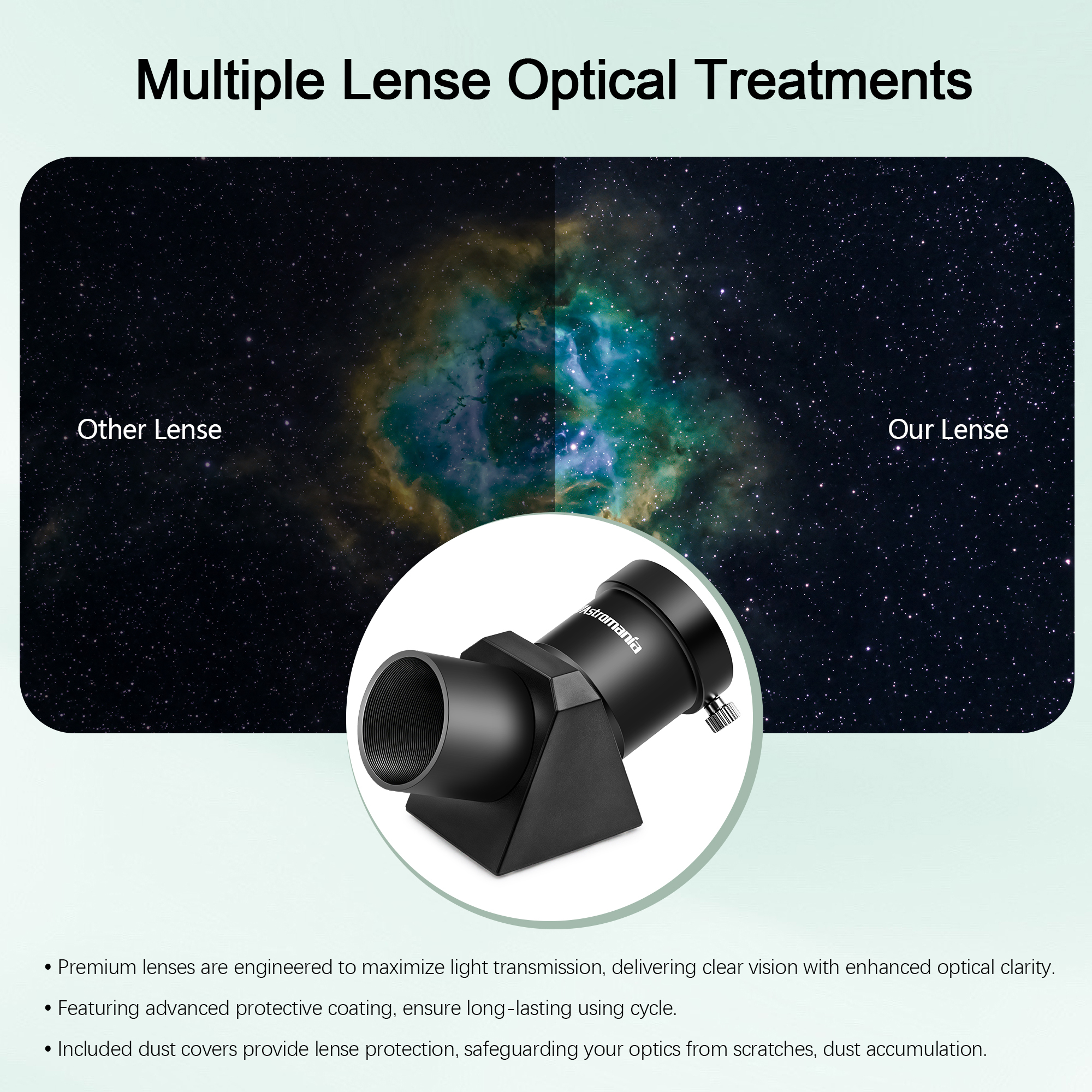 Astromania 1.25" 45-degree Diagonal Prism optical Prism inside rather than a mirror which makes your image clear and sharp