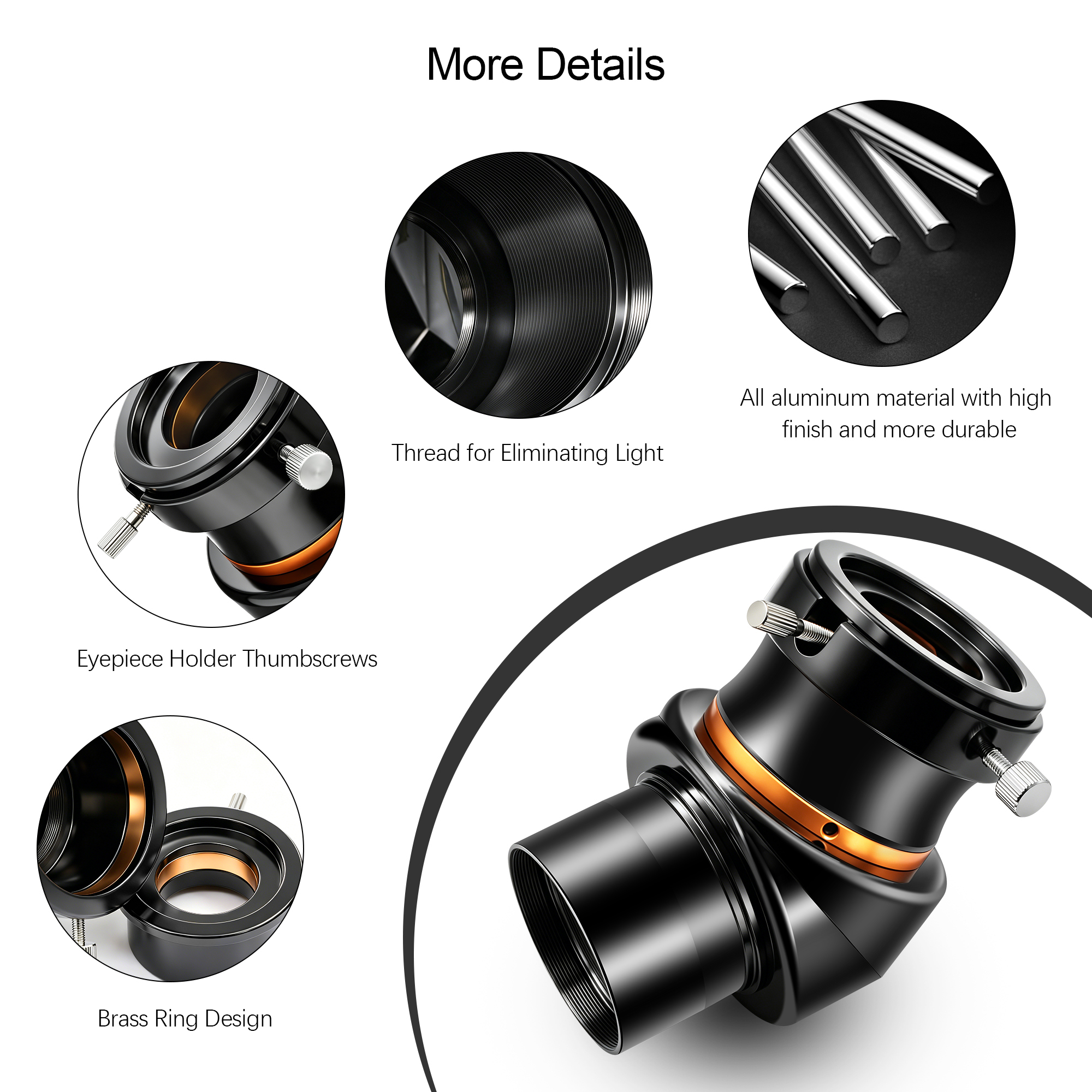Astromania 2 Inch Diagonal 45-Degree Erect-image Prism for Telescope - Image Erecting BAK4 Prism with Anti-reflection Coating that Provides Sharp and Clear Image - with 2 to 1.25 Eyepiece Adapter