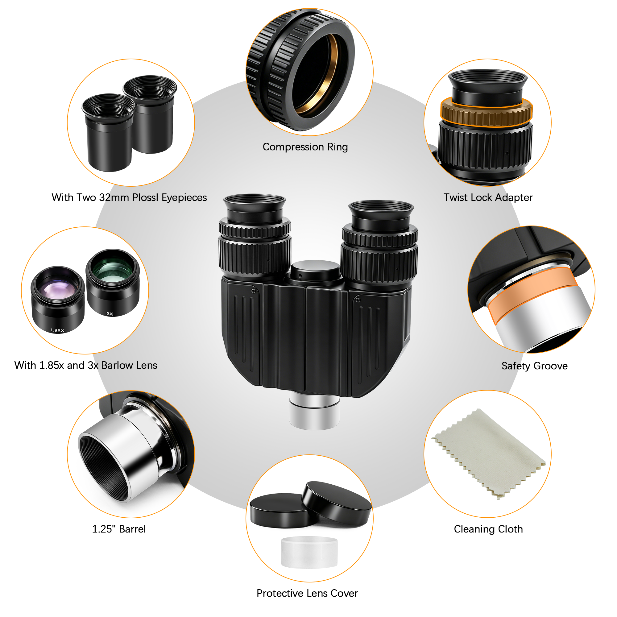 Astromania Stereo Bino Viewer with Two 32mm Plossl Eyepieces-allow you to adapt two eyepieces to your telescope and view with both eyes simultaneously