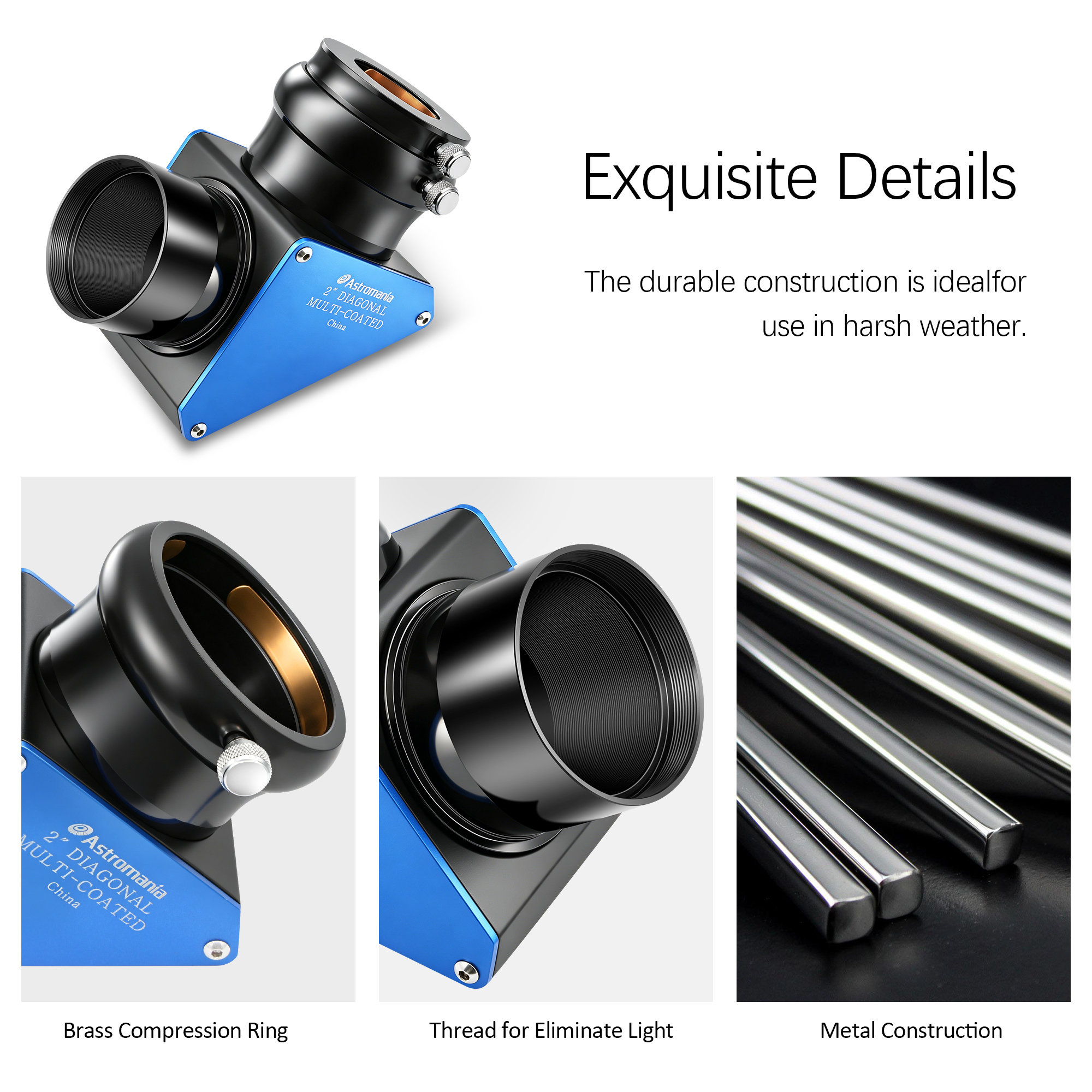 Astromania Telescope Diagonal 2 Inch 90-Degree Diagonal Mirror 99% Reflective Dielectric Coating Erect Image with 1.25 Inch Adapter - Provide a Much Brighter Image Than with an Ordinary Star Diagonal