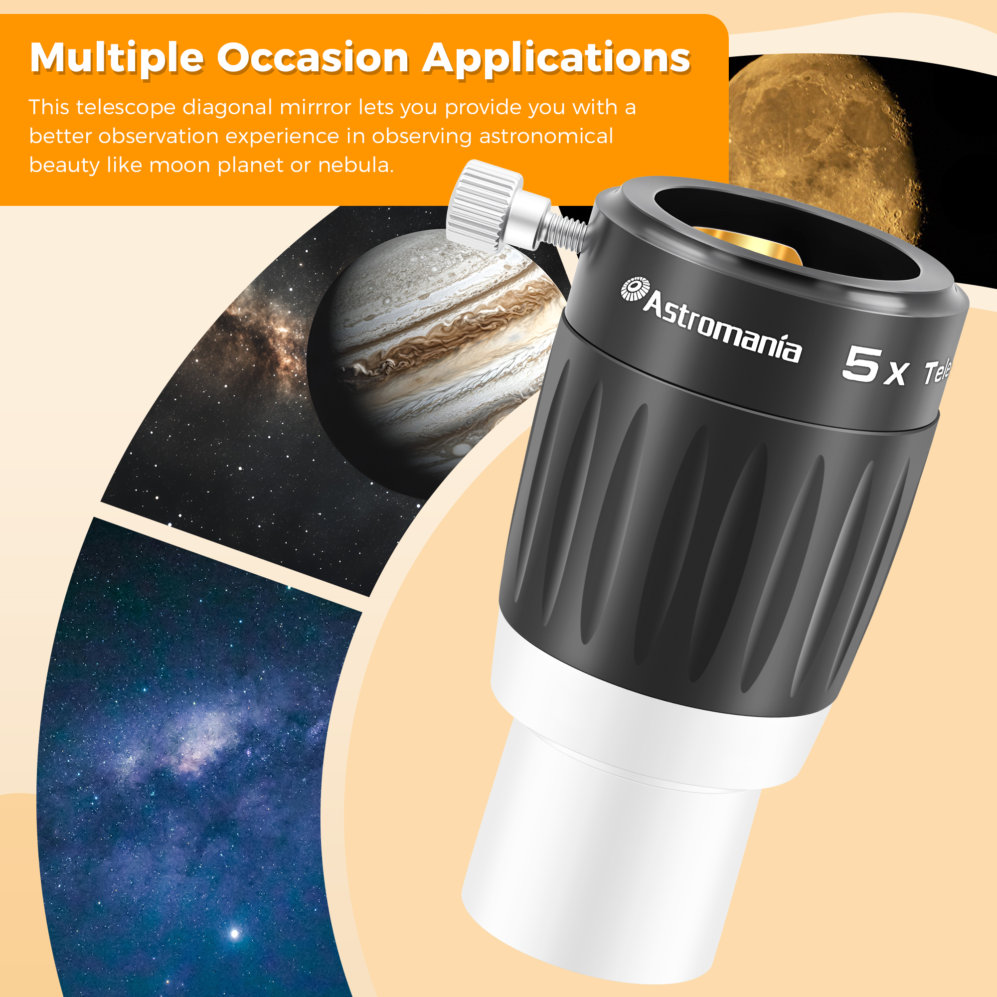 Astromania Barlow Lens 5X 1.25 Inch - 4-Elements Multi-Coated Metal TeleXtender for Telescope - Premium Apochromatic Design Telescope Accessories for Astronomical Photography