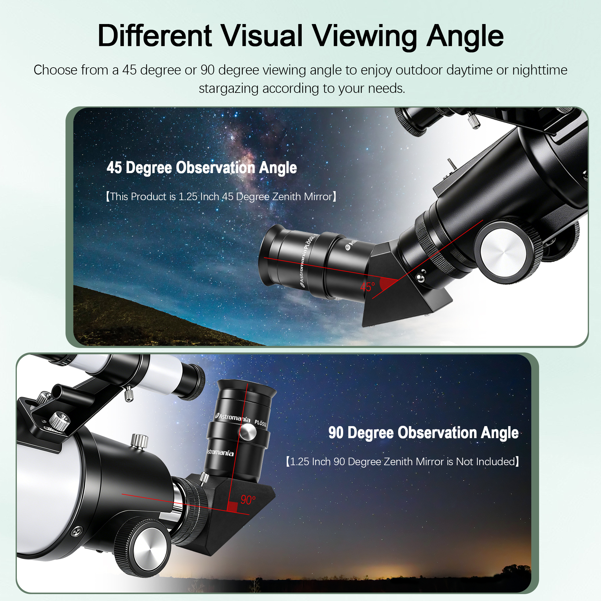 Astromania 1.25" 45-degree Diagonal Prism optical Prism inside rather than a mirror which makes your image clear and sharp