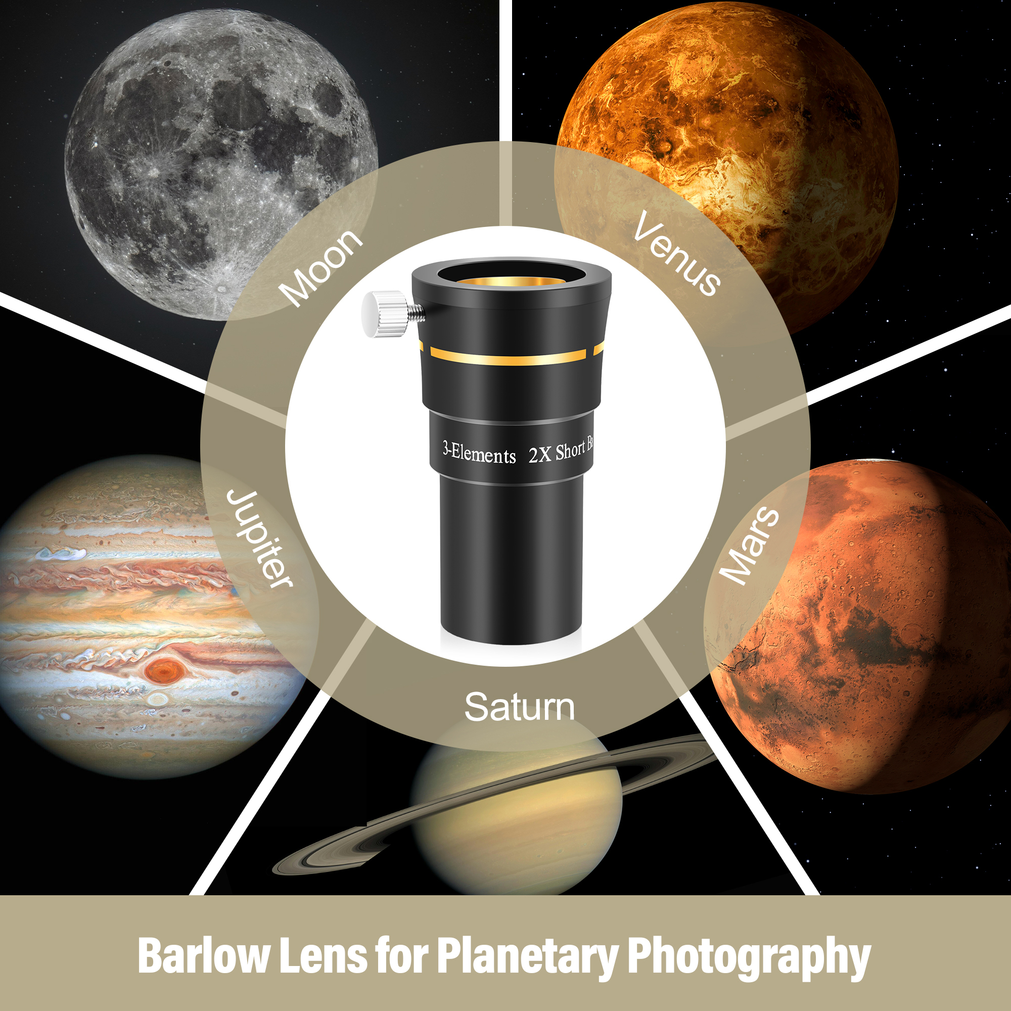 Astromania Telescope Barlow Lens 2x with 3-Elements Multi Coated Lens - 1.25 Inch Fully Metal Telescope Accessory for Astronomy & Astrophotography
