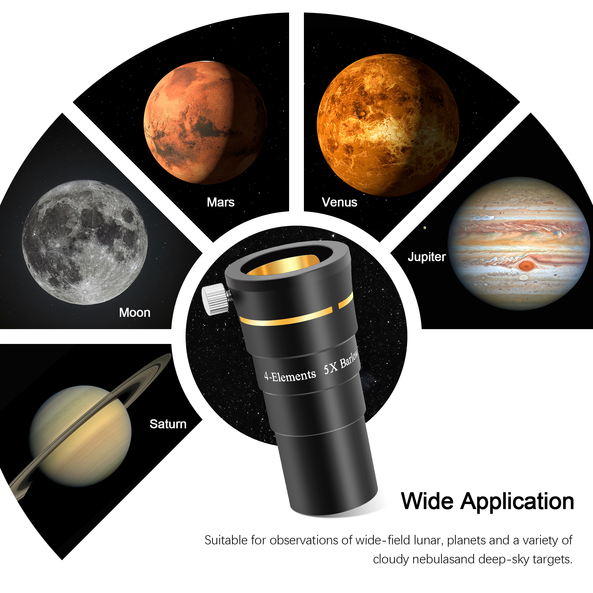 Astromania Telescope Barlow Lens 5x with 4-Elements Multi Coated Lens - 1.25 Inch Fully Metal Telescope Accessory for Astronomy & Astrophotography