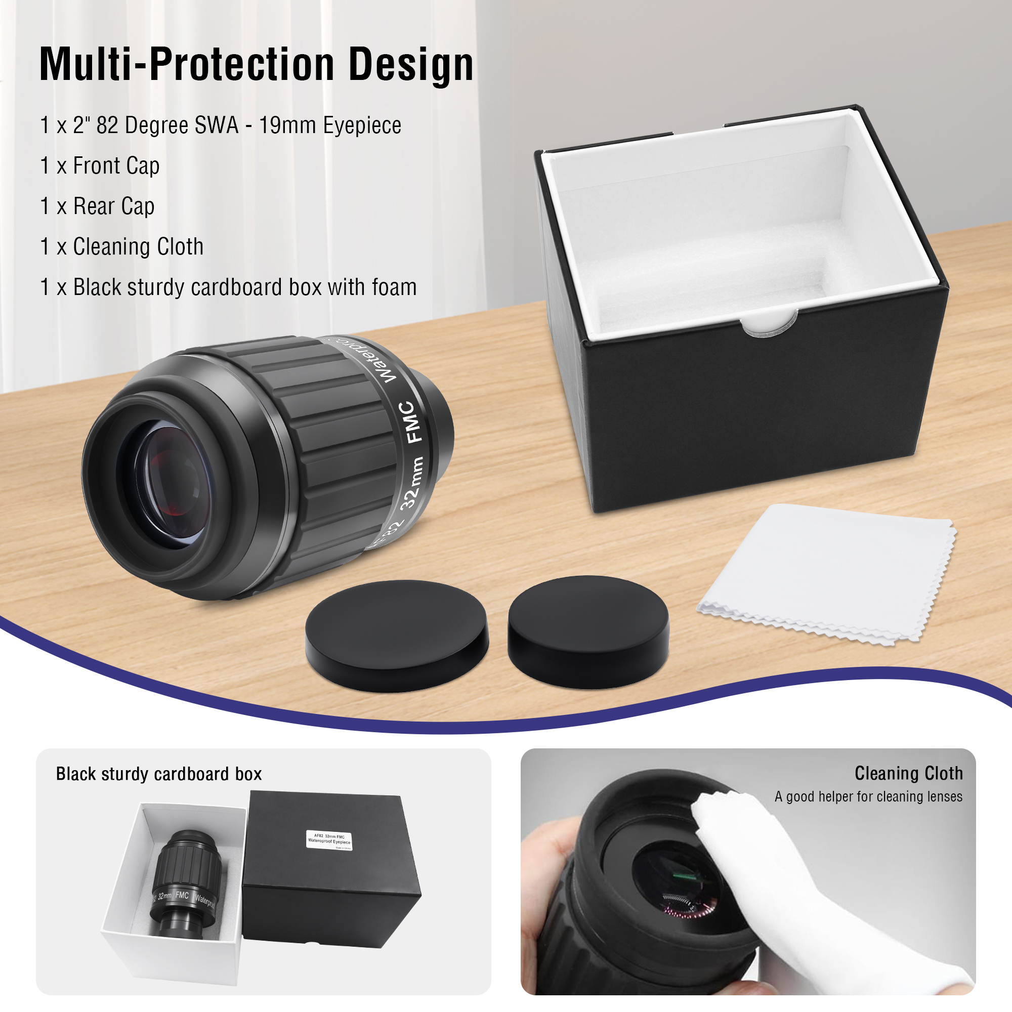 Astromania 2"-82 Degree SWA-32mm compact eyepiece, Waterproof & Fogproof - allows any water enter the interior and enjoy an unobstructed view