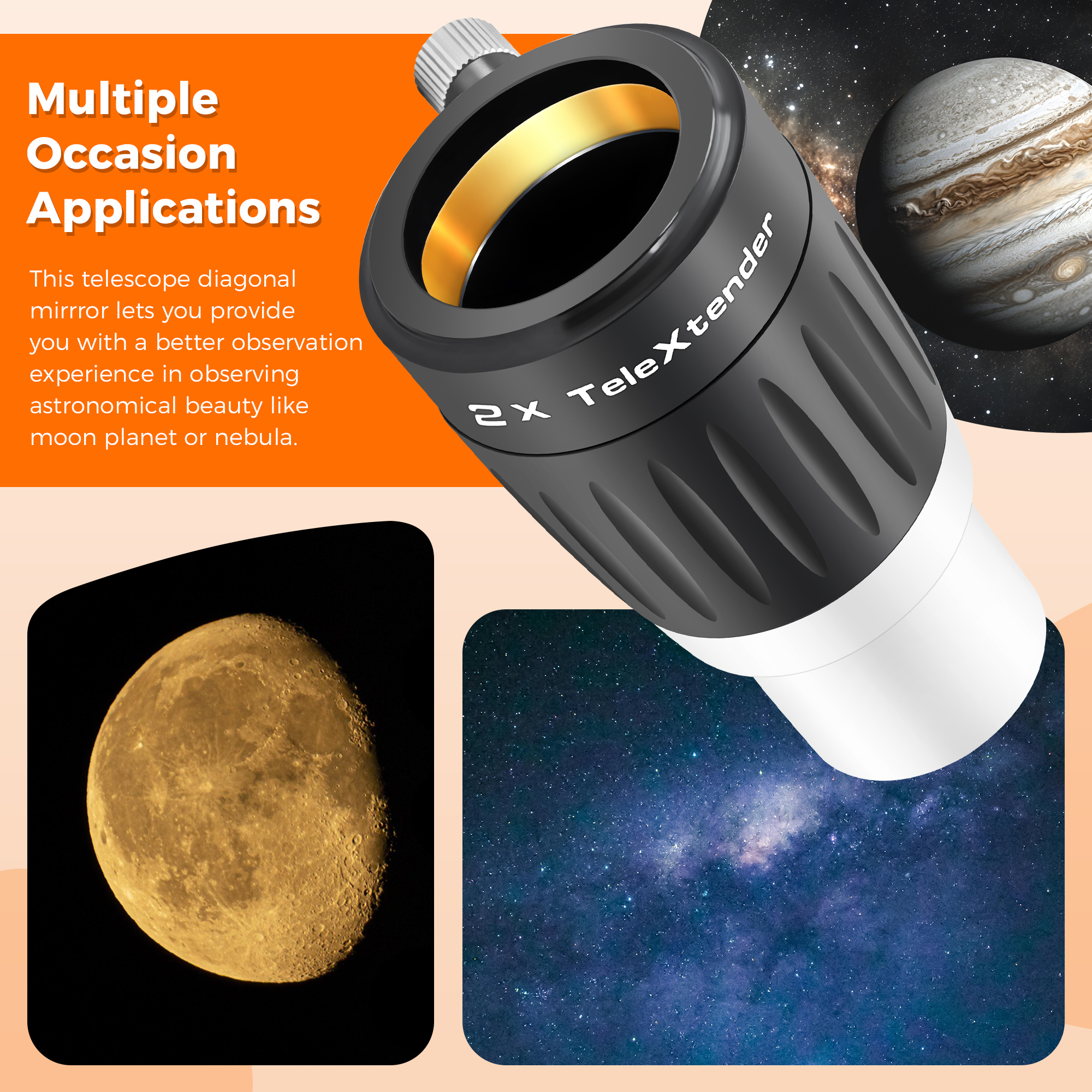 Astromania Barlow Lens 2X 1.25 Inch - 3-Elements Multi-Coated Metal TeleXtender for Telescope - Premium Apochromatic Design Telescope Accessories for Astronomical Photography