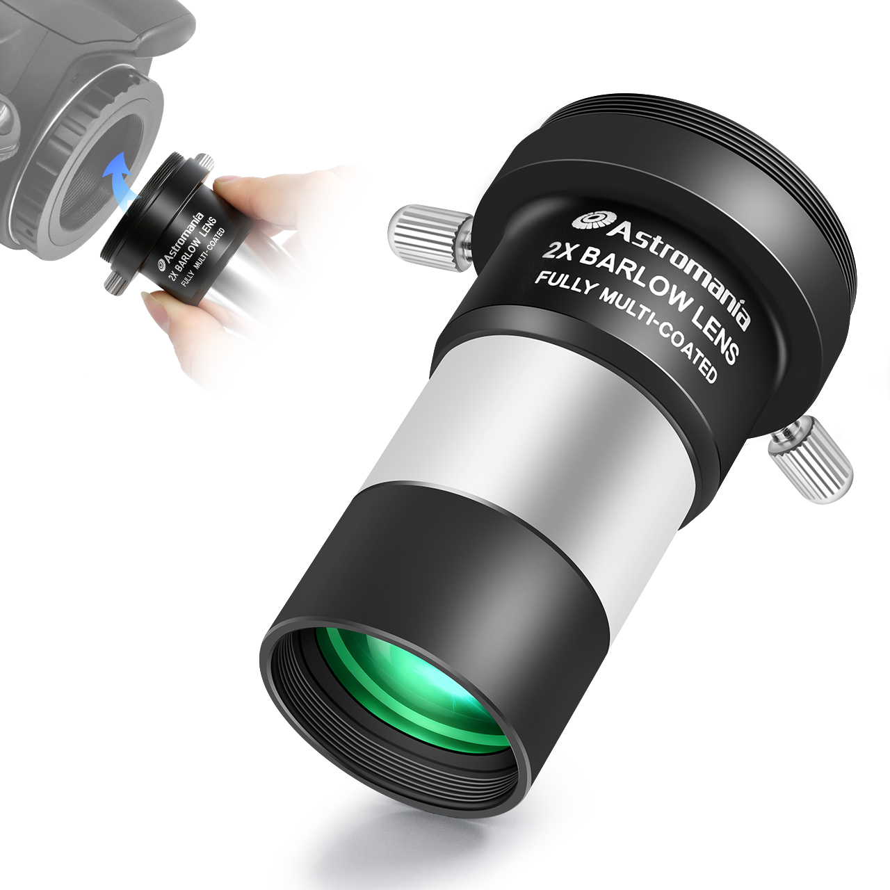Astromania 2X Barlow Lens Upgraded 1.25 inch Metal Fully Multi Coated Telescope Accessory with M42 Thread Camera Connect Interface for Telescope Eyepiece, Telescope Barlow Lens with Filter Thread