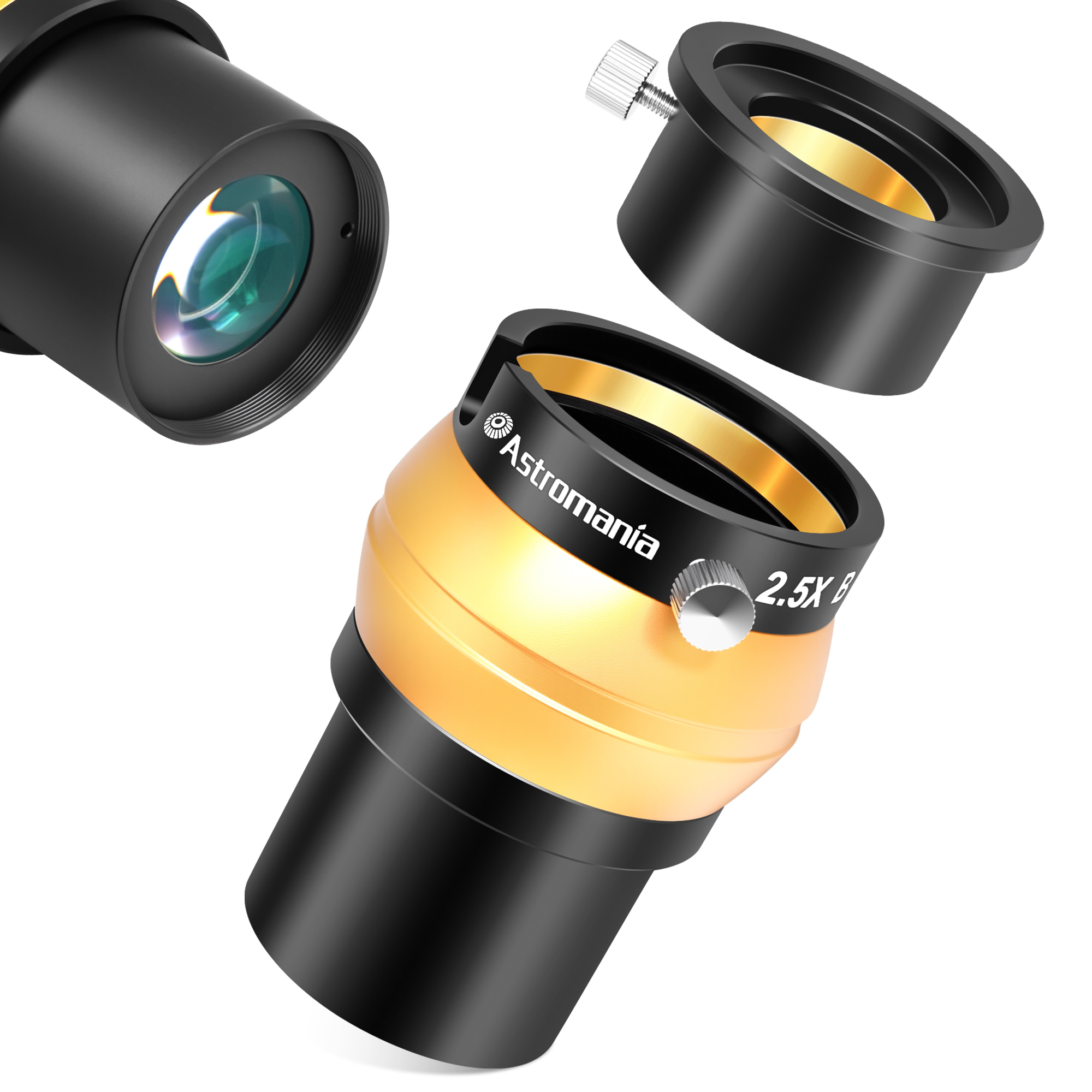 Astromania Upgraded 2.5x 2 inch Barlow Lens - 4 Elements Broadband Green Film with Fully Multi Coated, Metal Telescope Accessory with Internal Brass Ring for 2 inch & 1.25 inch Telescope Eyepiece