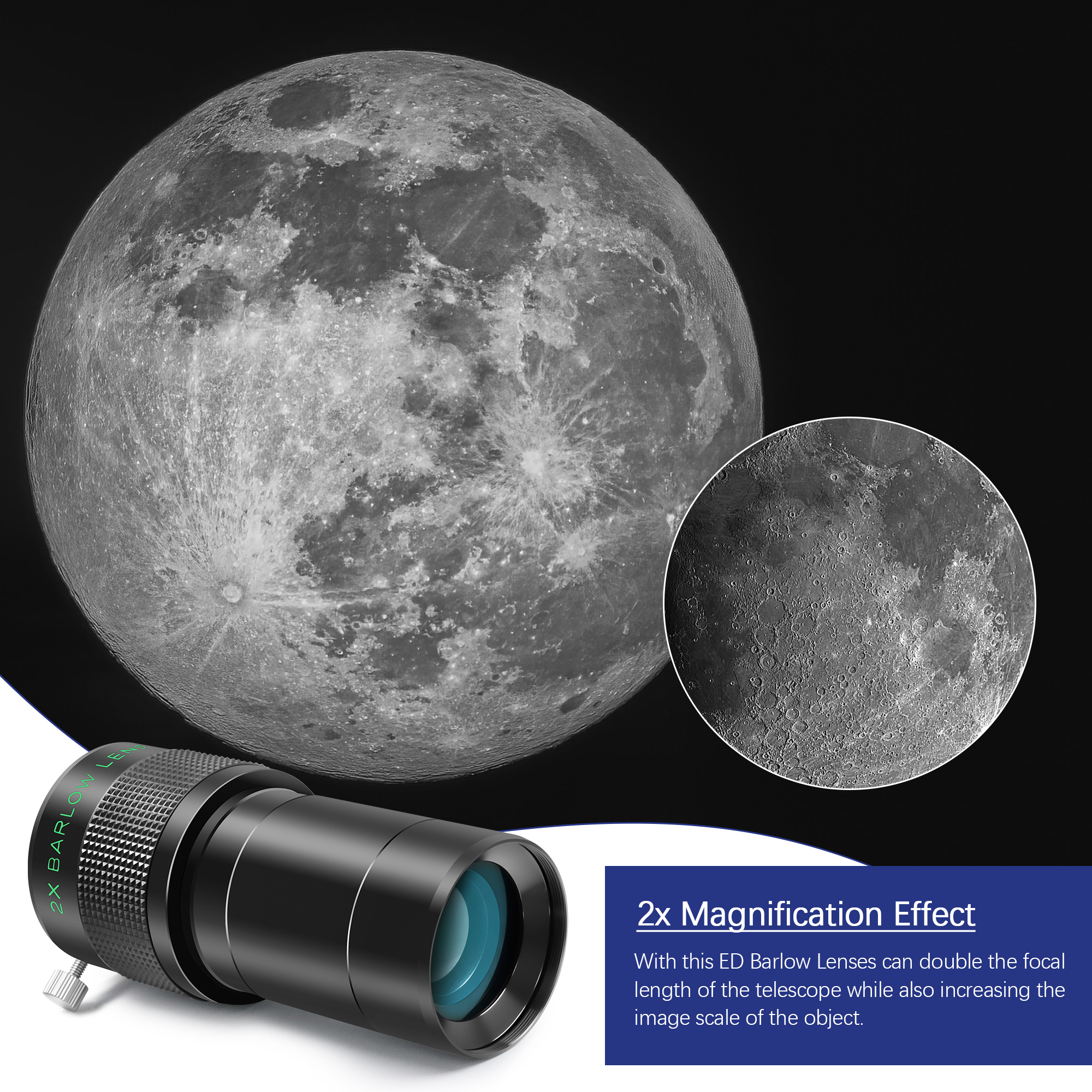 Astromania Barlow Lens 2X, 2 Inch Barlow Lens Fully Multi-Coated Metal for Telescopes Premium Dual Power ED Glass Telescope Accessory with Internal Brass Ring for 2 inch & 1.25 inch Telescope Eyepiece