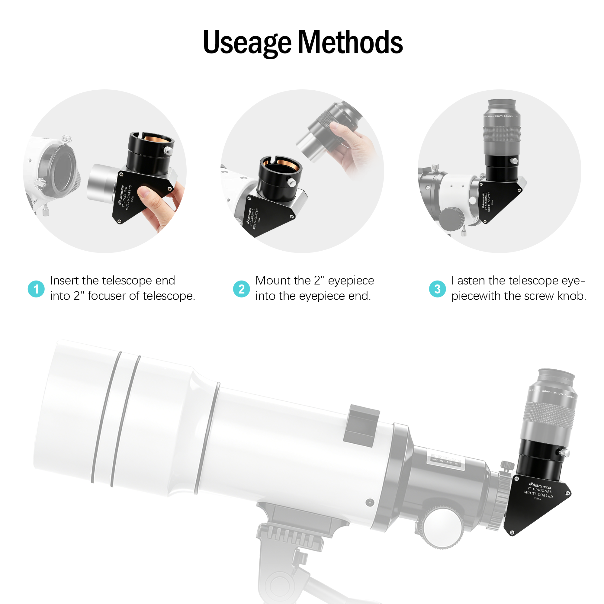 Astromania 2 Inch Star Diagonal 90-Degree Mirror with 93% Reflectivity Dielectric Coatings - Fully Metal for Refracting Telescope Eyepiece Lens for Astronomical Visual Astrophotography
