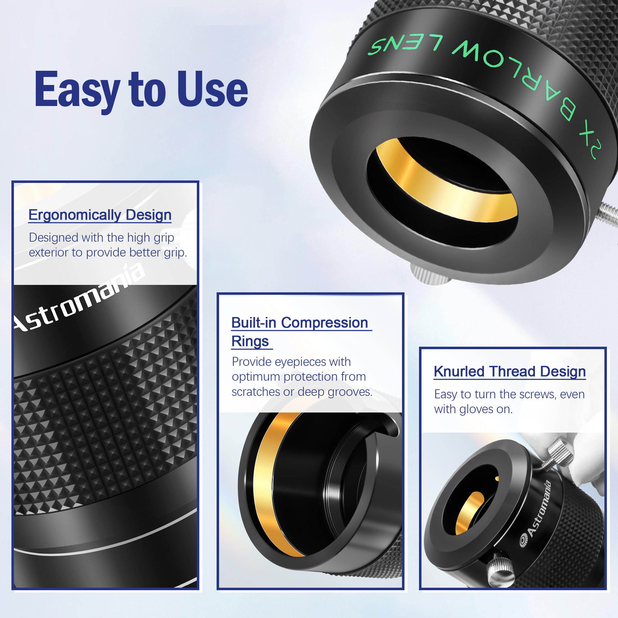Astromania Barlow Lens 2X, 2 Inch Barlow Lens Fully Multi-Coated Metal for Telescopes Premium Dual Power ED Glass Telescope Accessory with Internal Brass Ring for 2 inch & 1.25 inch Telescope Eyepiece