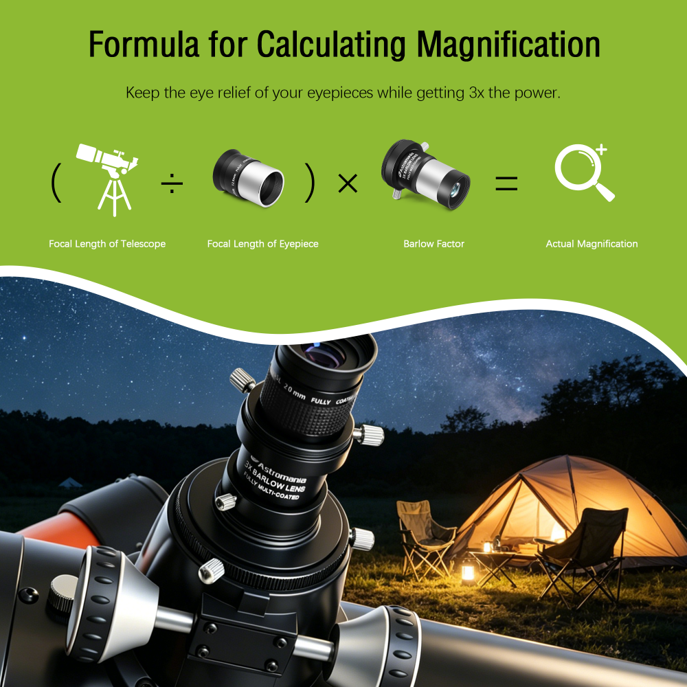Astromania 3X Barlow Lens 1.25 inch Fully Multi Coated Metal Short Focus Barlow Lens Internal Brass Ring & Two Fixing Thumbscrews, M42 Thread Camera Connect Interface for Telescope Eyepiece